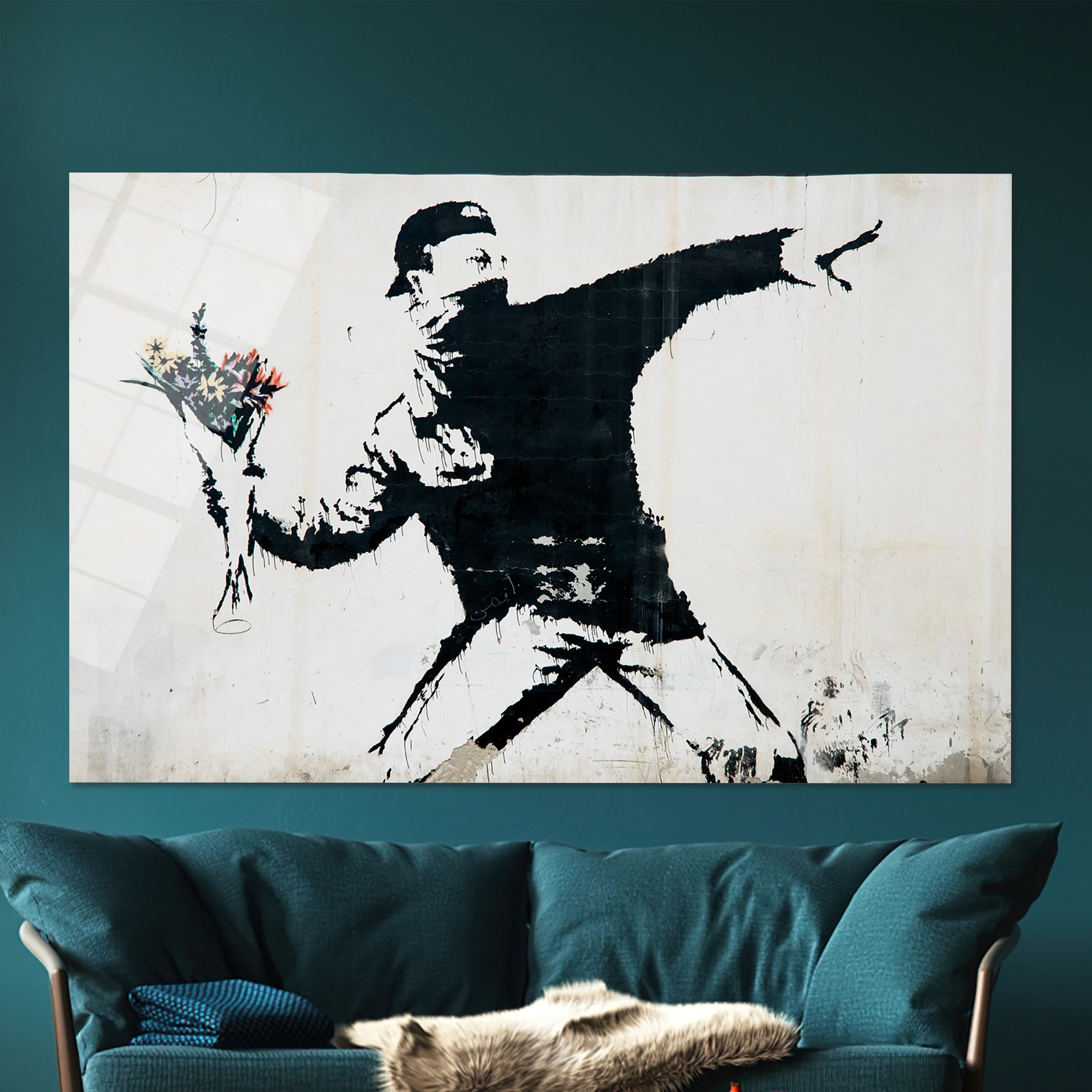 Wall Decoration,Banksy Flower Bomber Wall Decor,Wall Decor,Painting Glass Decor,Tempered Glass,Graffiti Glass Wall Art, - image 3