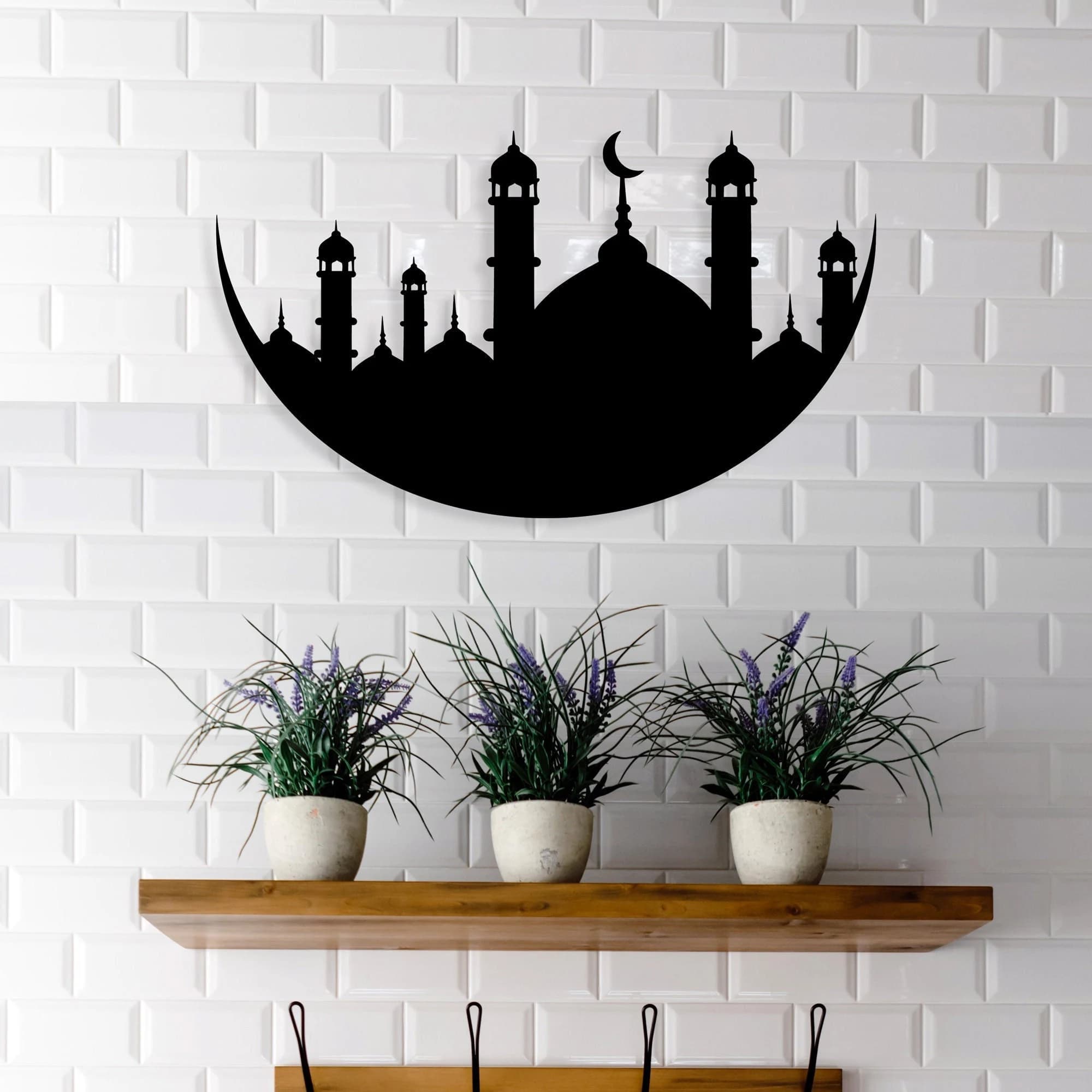 Metal wall art, Islamic Moon and Mosque Wall Art, Metal Decor Ramadan Decor, Eid Decor, Masjid Wall Art, Muslim Housewarming Gifts, Crescent