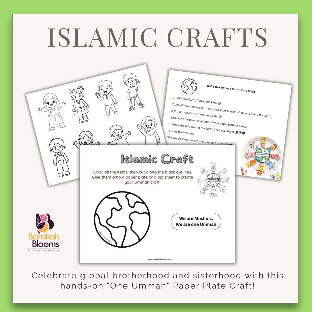 One Ummah Paper Plate Craft, Islamic Unity Activity, Muslim Homeschool Printable (Digital Download) - image 3