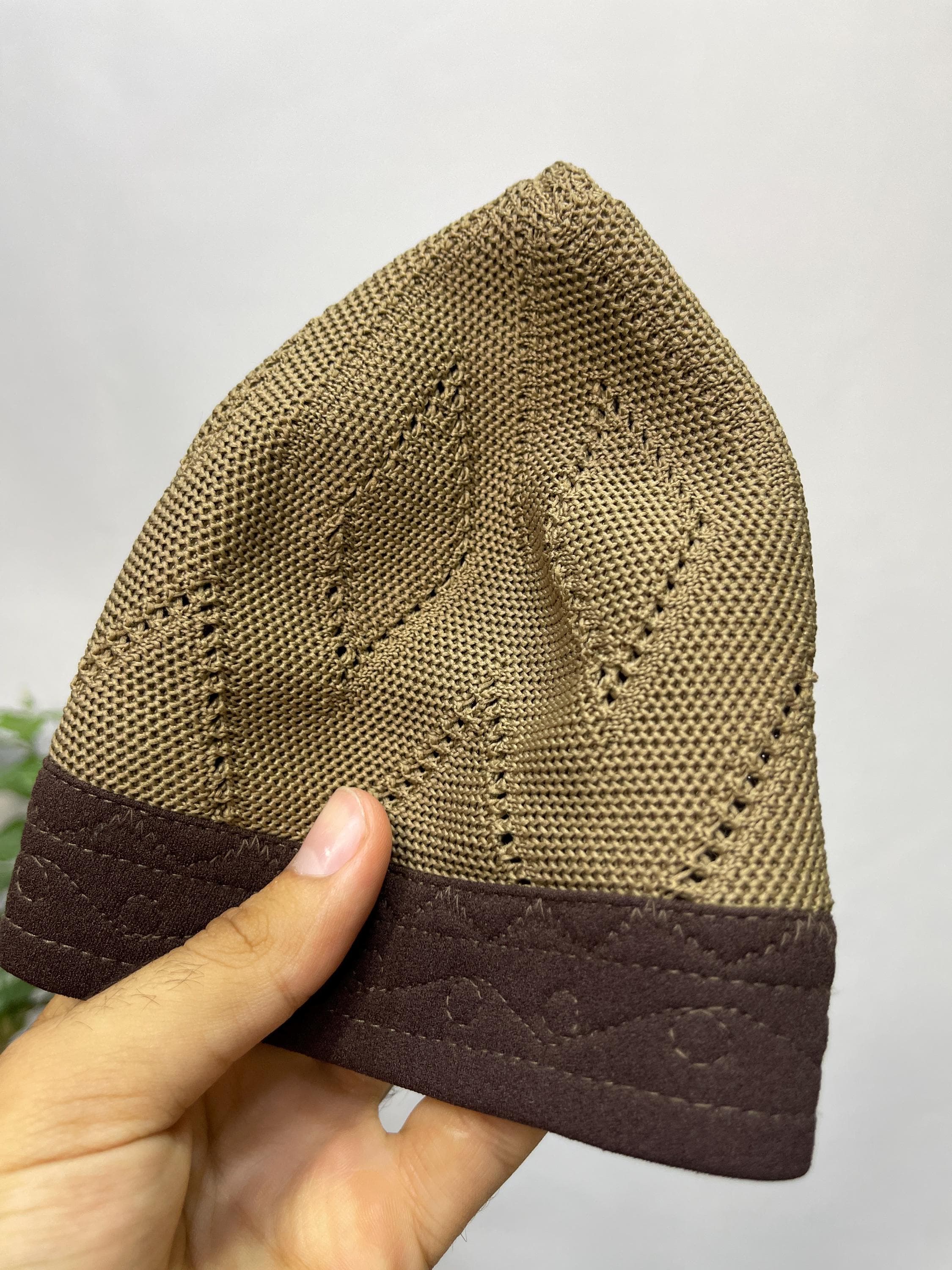 TIGHT Knit Light BROWN EGYPT Kufi Premium Quality Soft Kufi With Border Knit Judi/Kufi Hat Muslim Men - Islamic Gift for Him,Ramadan Gift - image 4