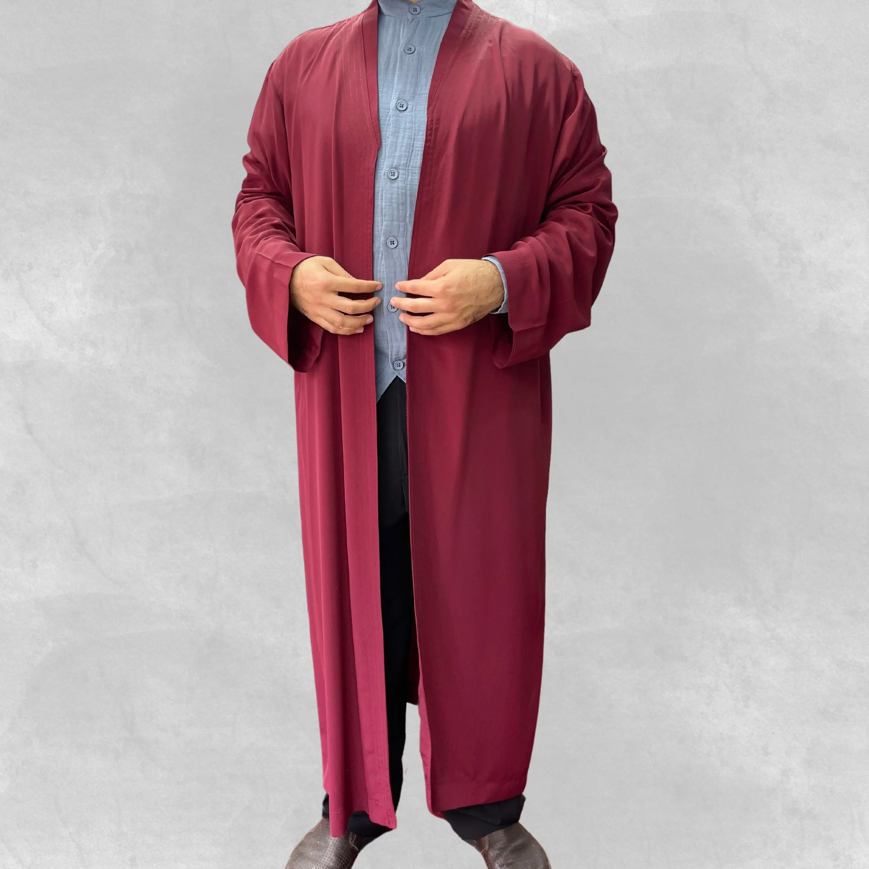 Burgundy Muslim Jubbah for Men, Premium Islamic Prayer Robe, Turkish Thobe, Luxury Eid Gift, Modest Clothing