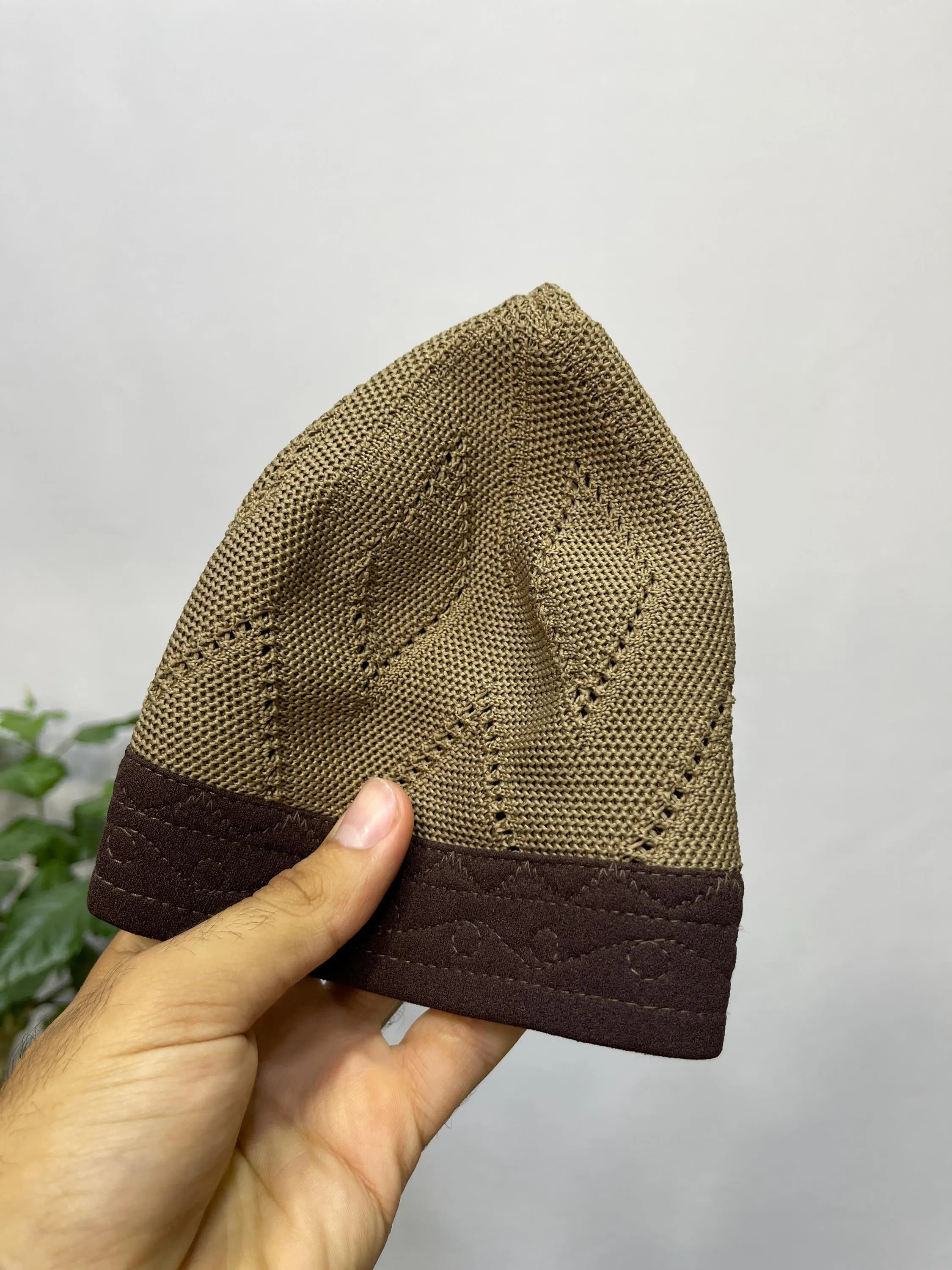 TIGHT Knit Light BROWN EGYPT Kufi Premium Quality Soft Kufi With Border Knit Judi/Kufi Hat Muslim Men - Islamic Gift for Him,Ramadan Gift - image 2