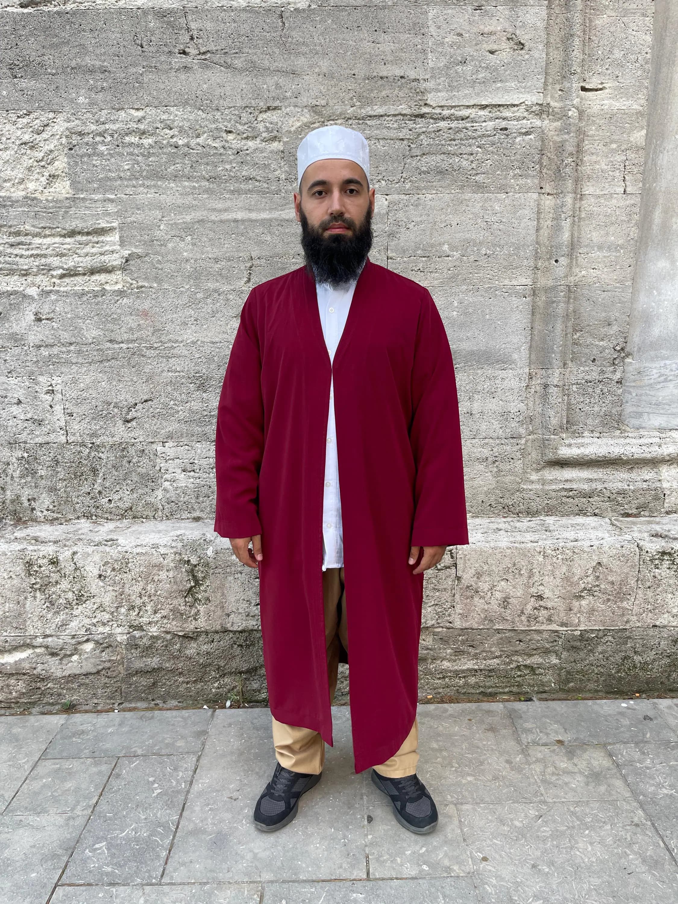 Burgundy Muslim Jubbah for Men, Premium Islamic Prayer Robe, Turkish Thobe, Luxury Eid Gift, Modest Clothing - image 5