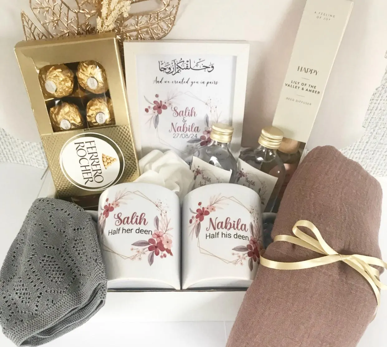 Luxury Personalised Couples Hamper Box Islamic Gift Revert Modest Hijabi Nikah Engagement Wedding Walimah Umrah Hajj New Home New Parents - image 2