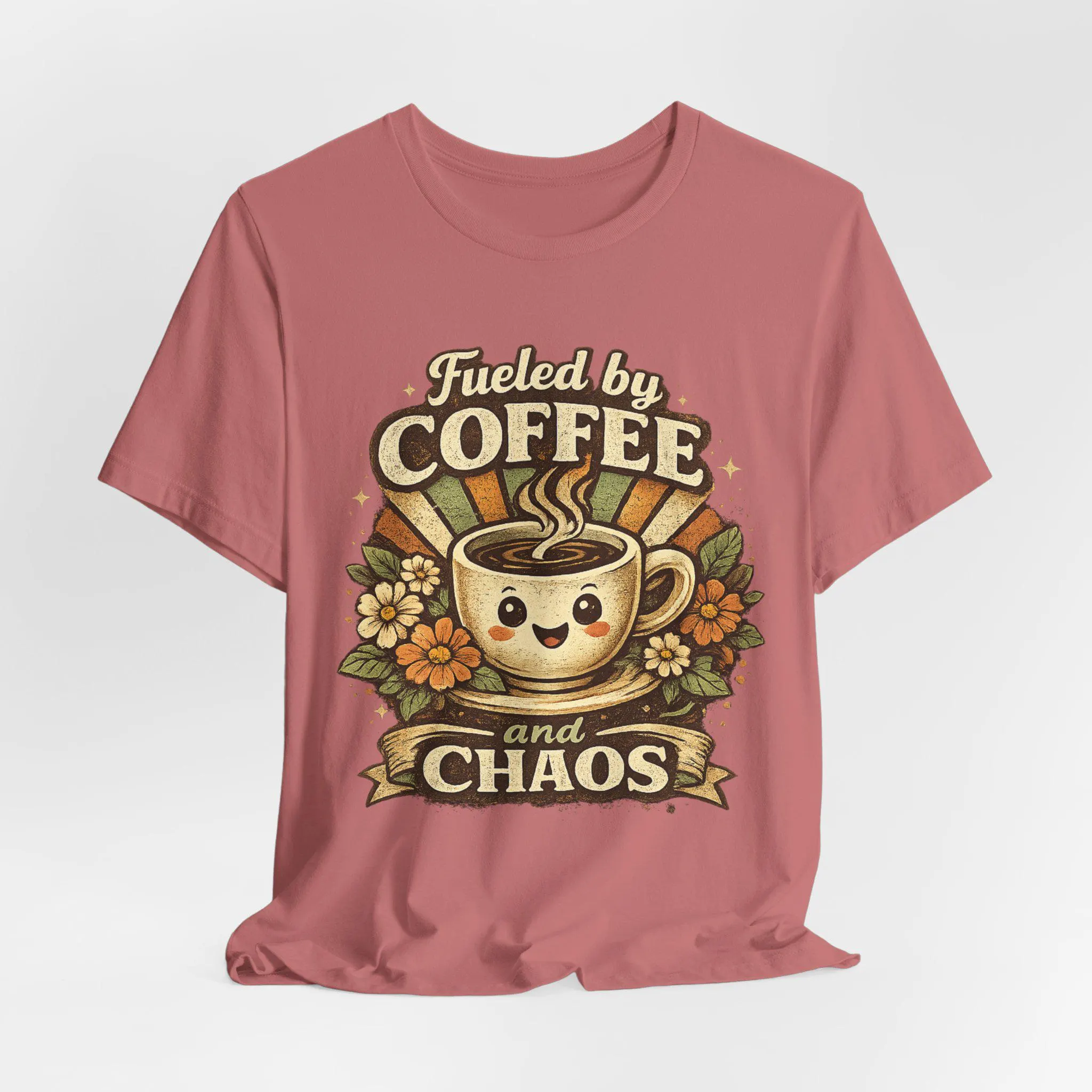 Retro Floral Coffee T-Shirt | Smiling Coffee Cup Vintage Graphic Tee - image 5