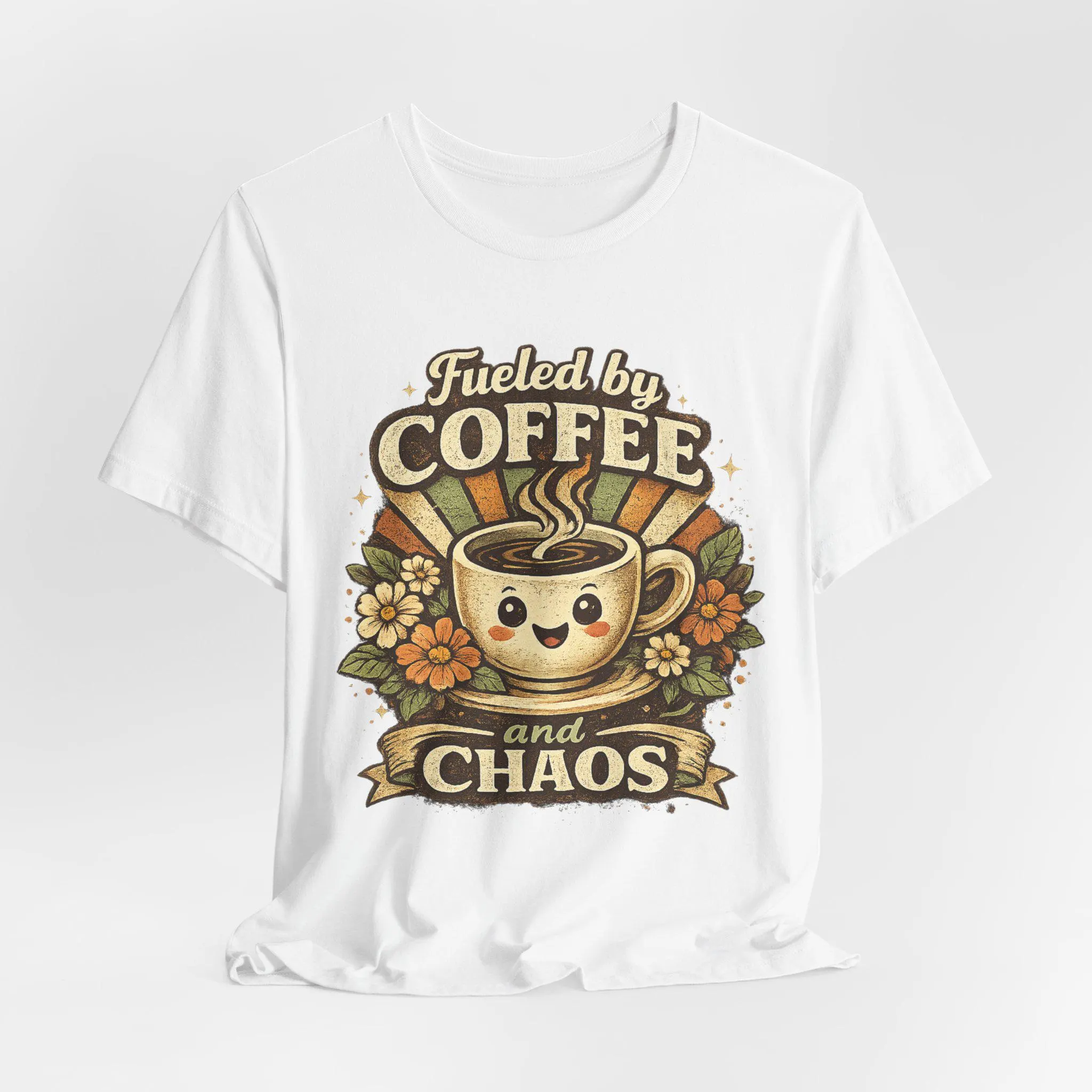 Retro Floral Coffee T-Shirt | Smiling Coffee Cup Vintage Graphic Tee - image 3