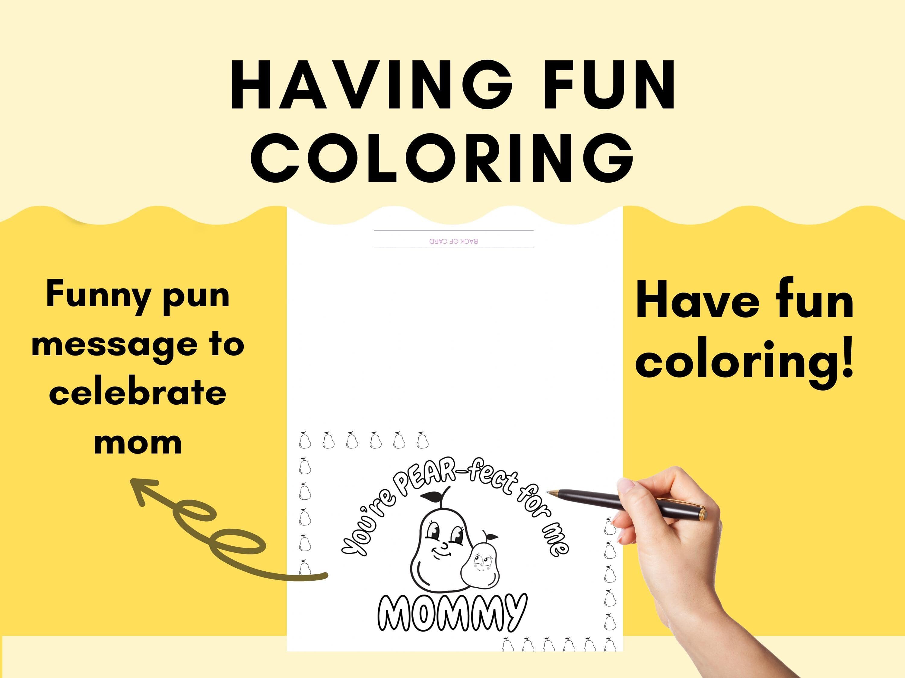Mother's Day Coloring Card: Pear-fect Gift, Kids Activity (PDF Pattern) - image 3
