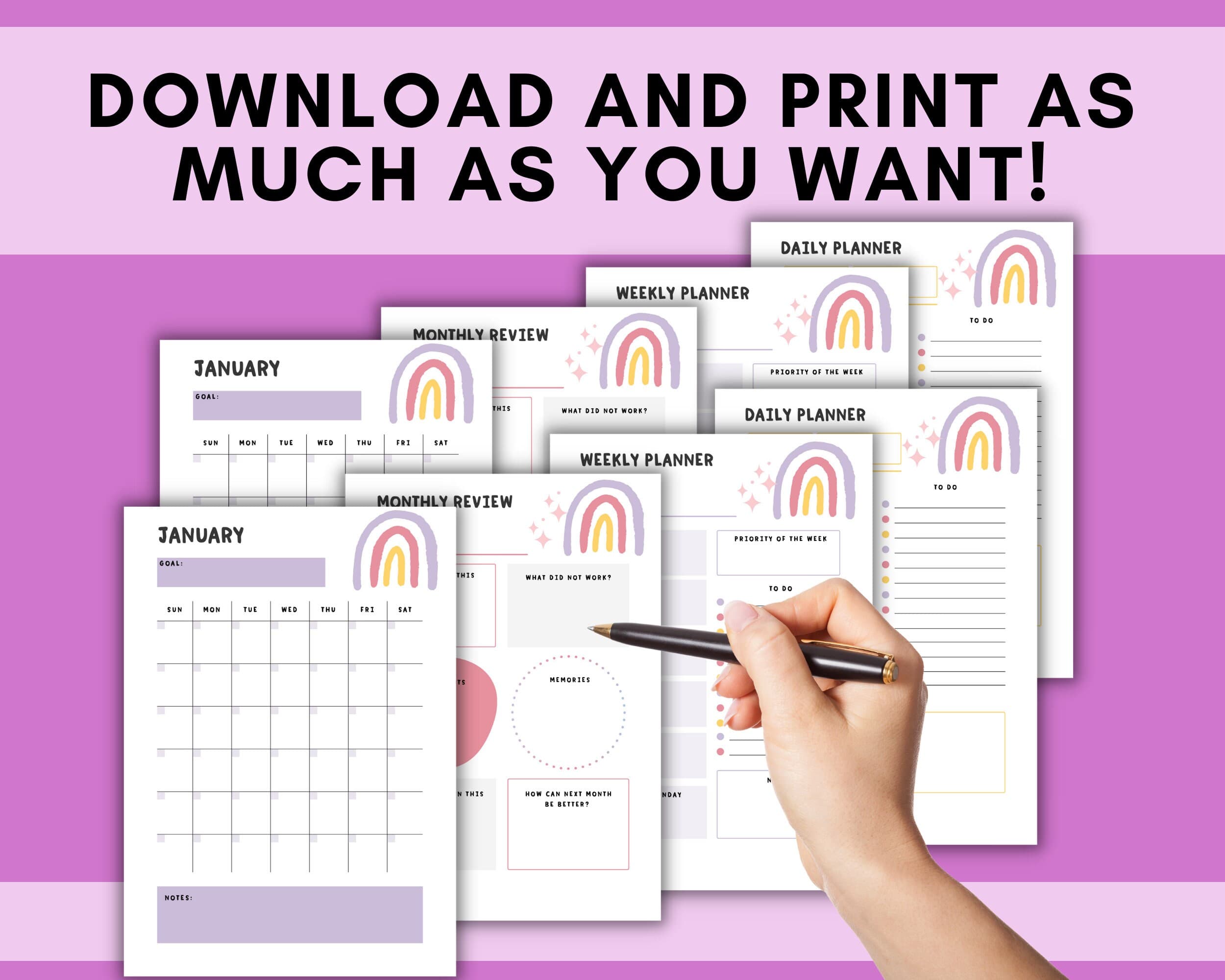 Printable Rainbow Planner for Kids, Teens | Colorful Monthly, Weekly, Daily Templates (Digital Download) - image 4
