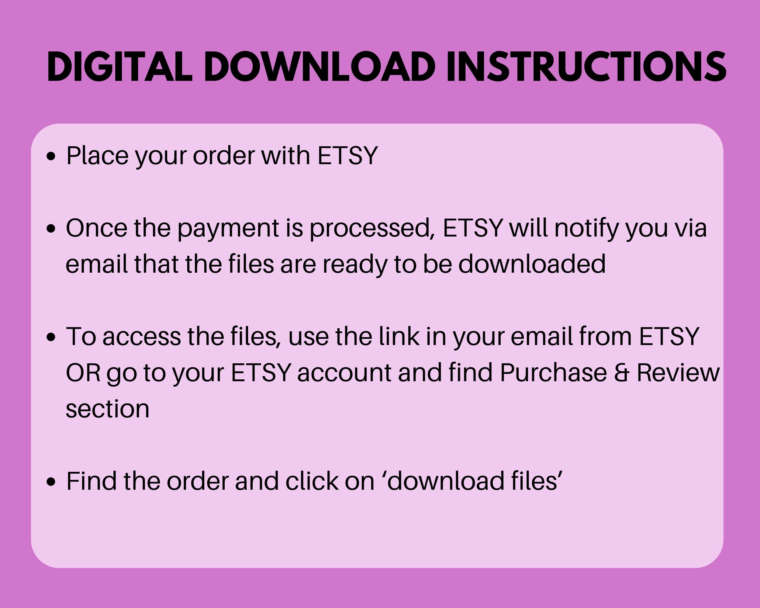 Instructions for digital download in etsy