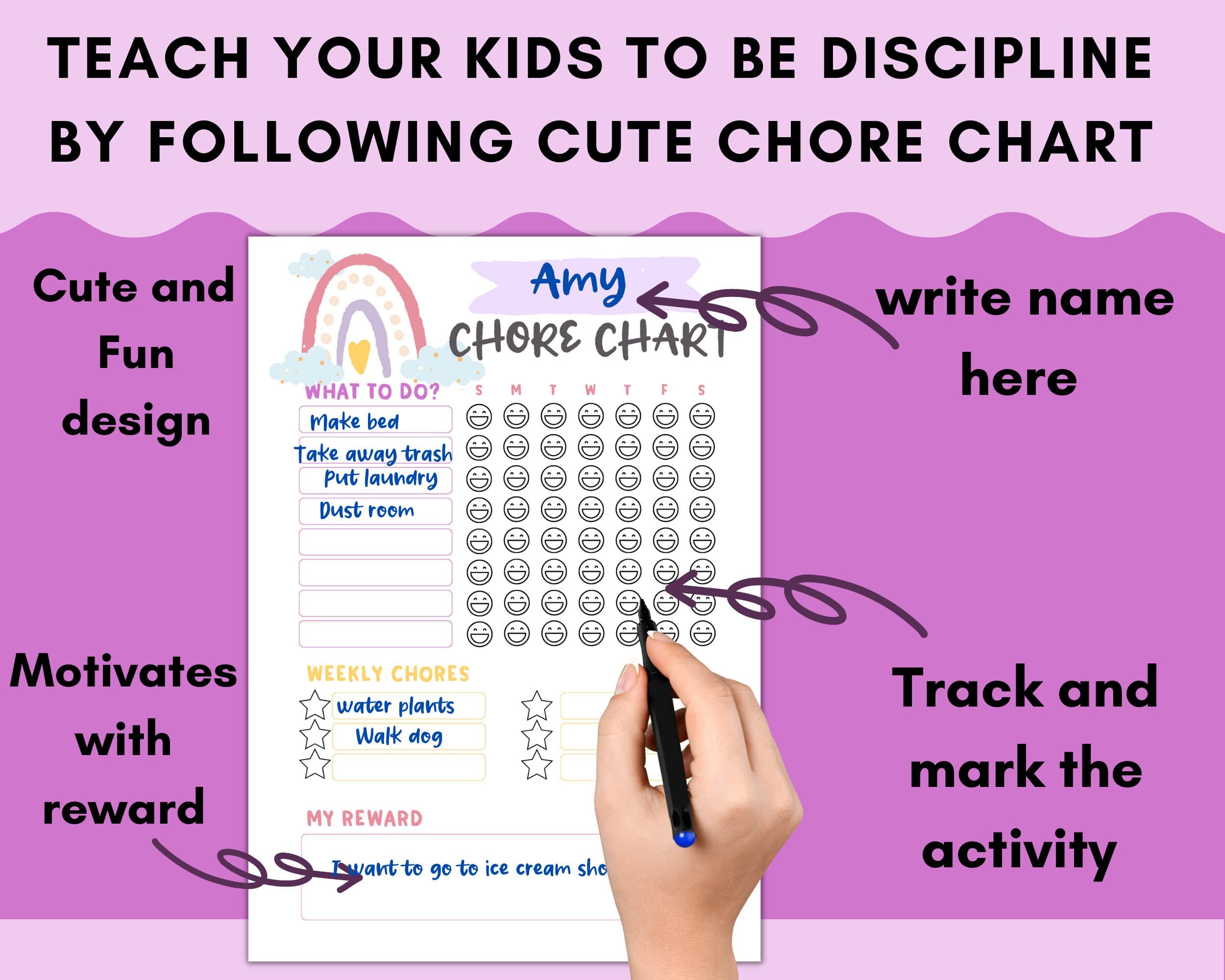 Printable Kids Chore Chart, Responsibility Tracker (Digital Download) - image 3