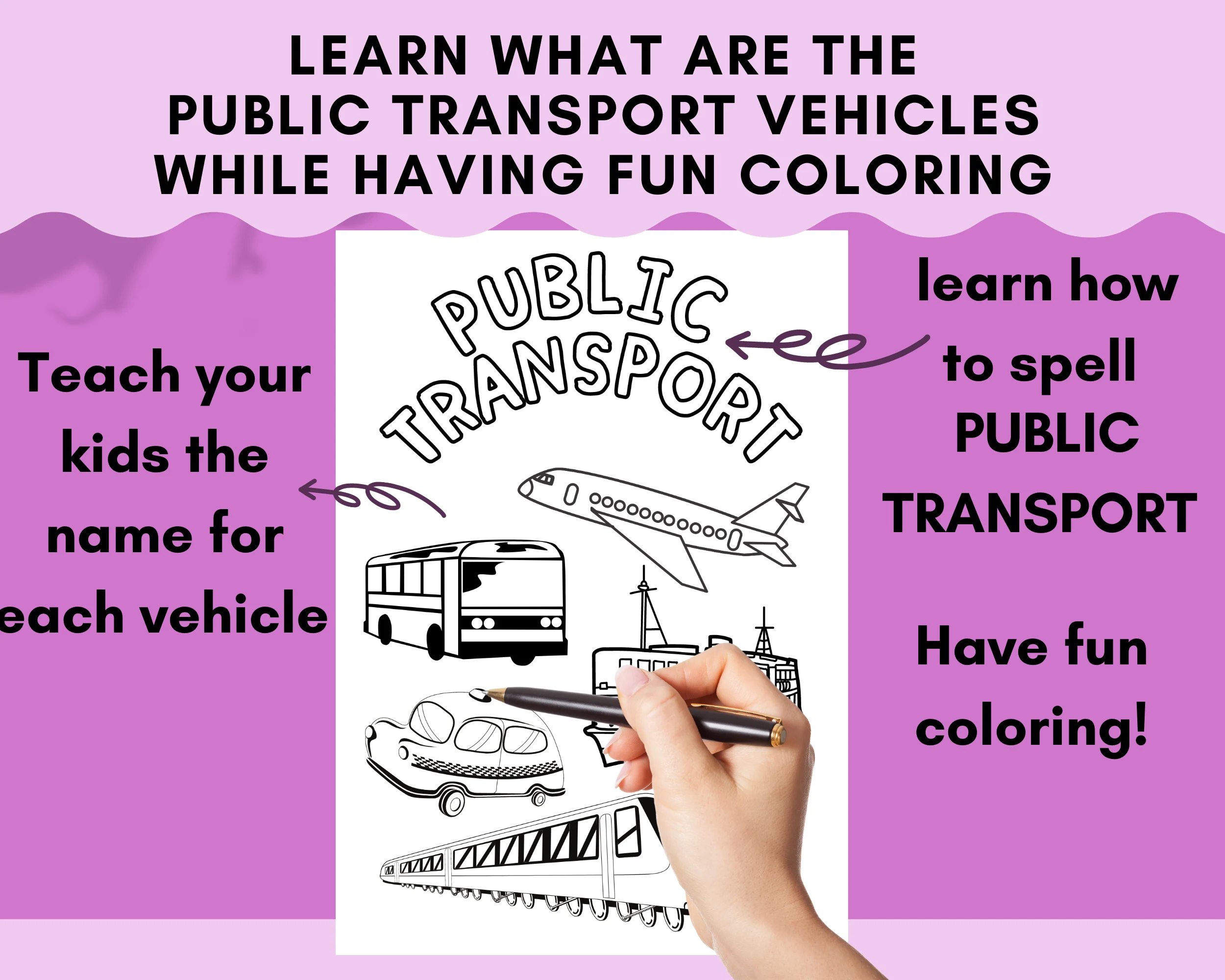 Public Transport Coloring Page, Kids Learning Activity (PDF) - image 5