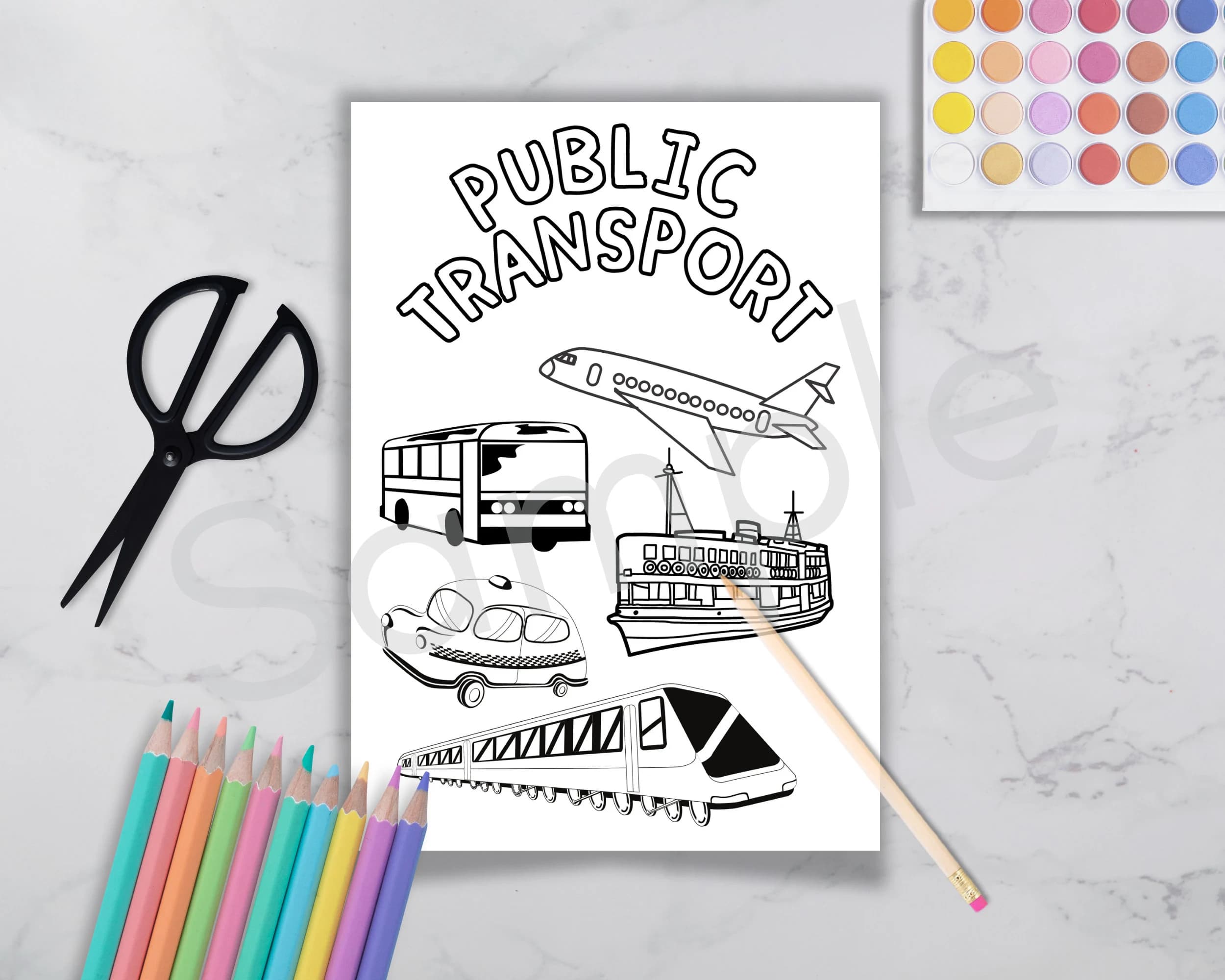 Public Transport Coloring Page, Kids Learning Activity (PDF) - image 3