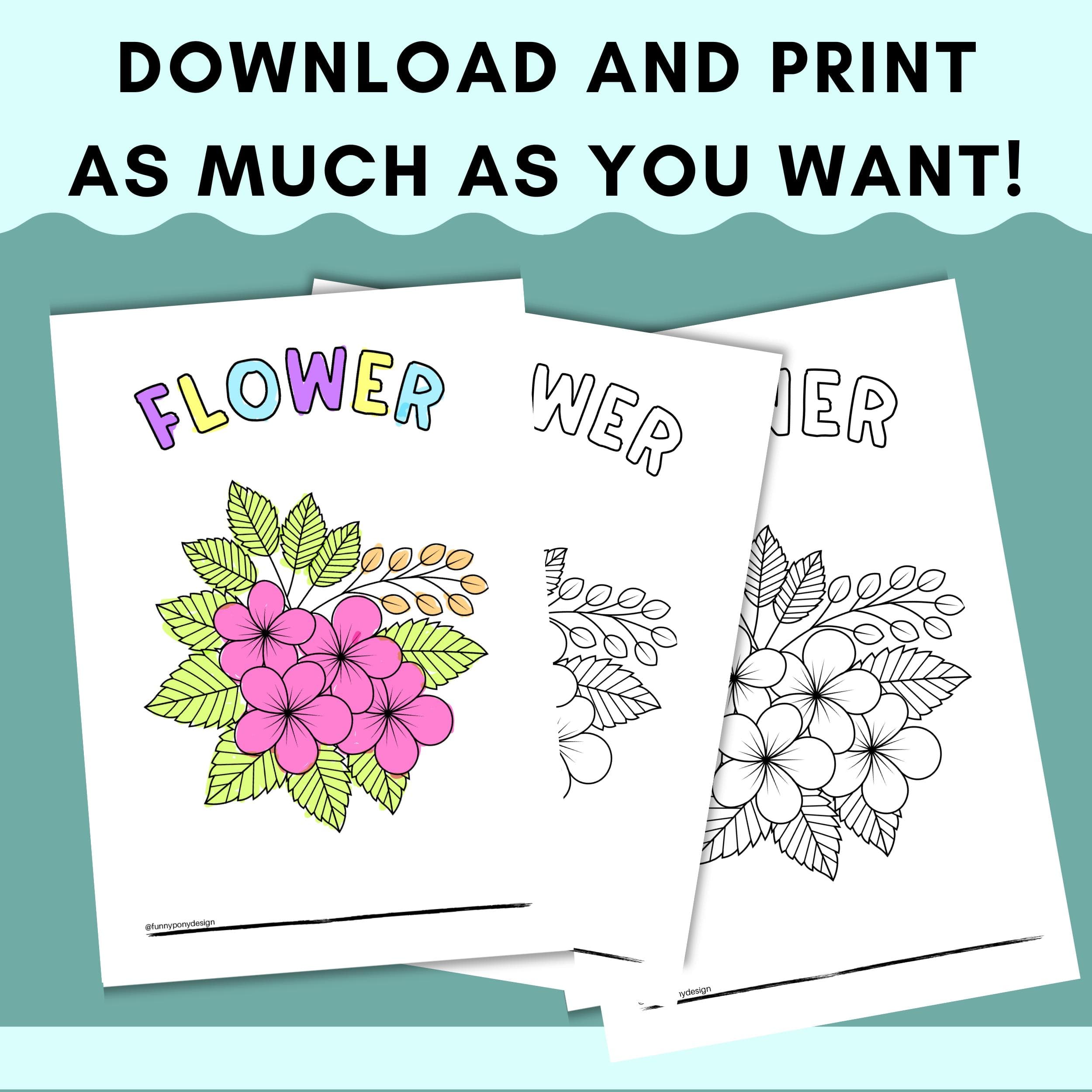 Flower Coloring Book for Kids, Preschool Activity (PDF Pattern) - image 2