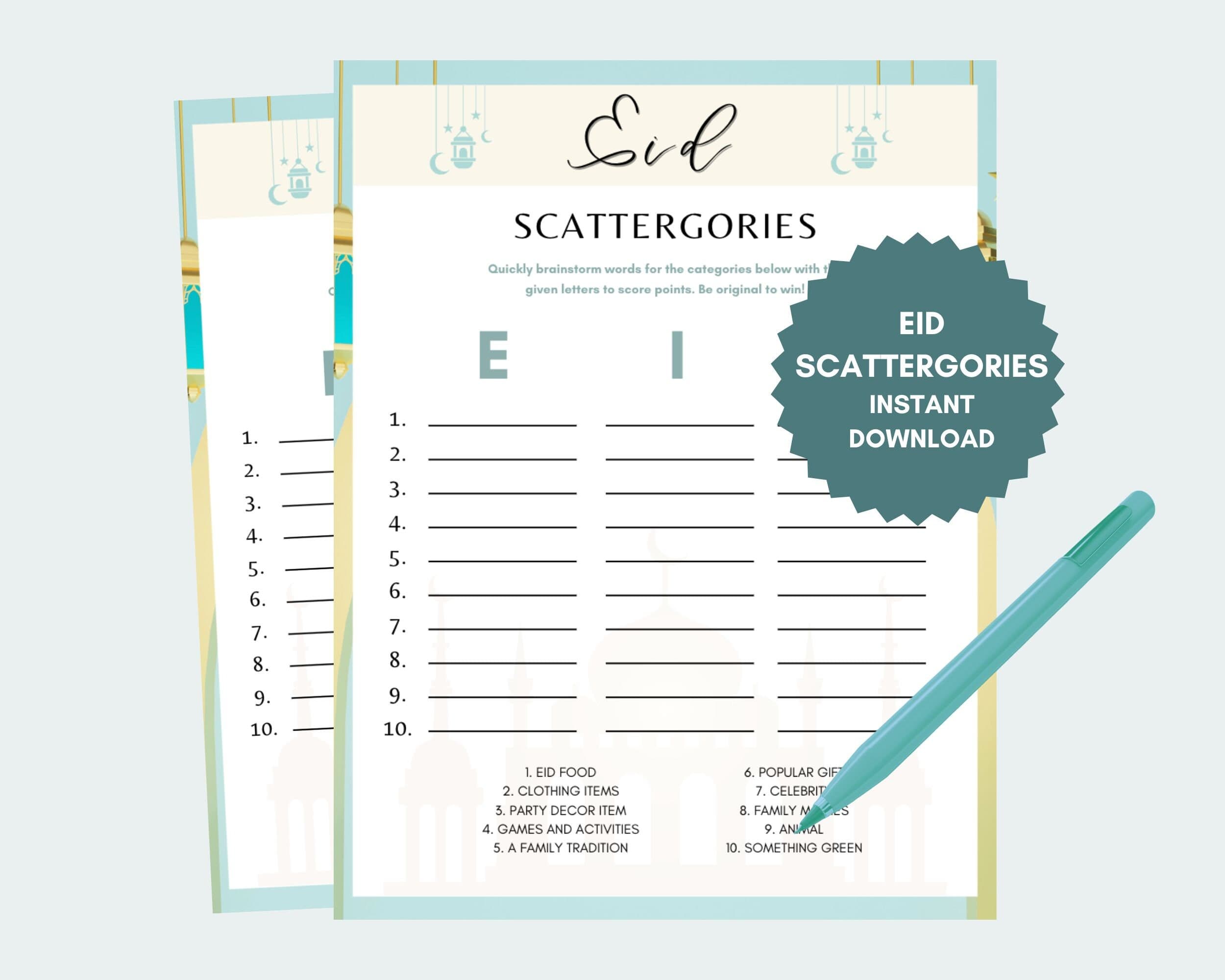 Eid Scattergories Game: Family Party Activity (PDF Printable)
