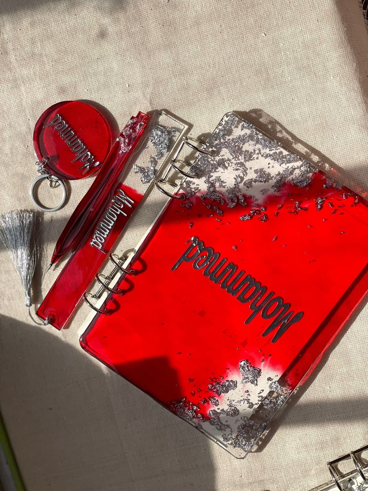 Personalised A5 A6 A7 resin stationary set with refillable notebook initial keychain resin notebook resin notebook book perfect gift school - image 4