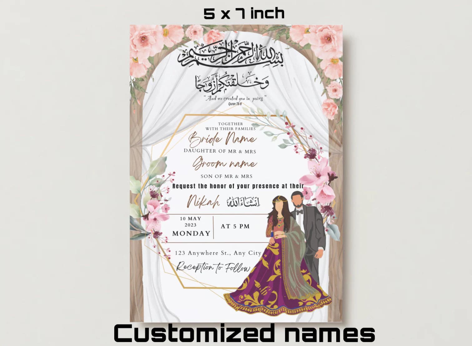 Floral Islamic Wedding Invitation: Custom Nikkah Card (Digital/Printable) - image 3
