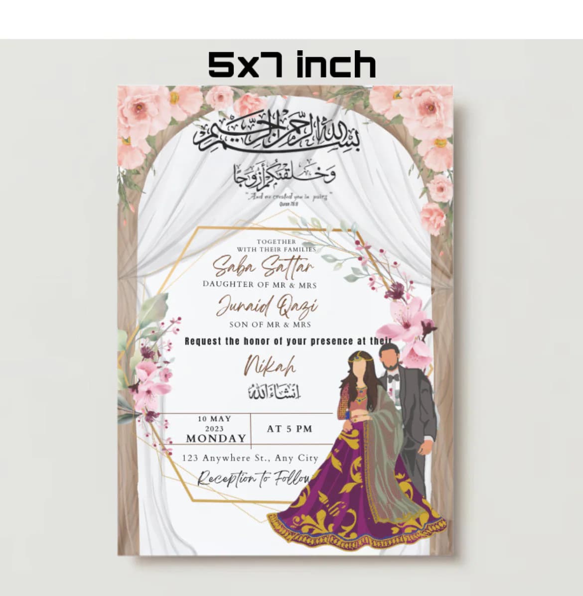 Floral Islamic Wedding Invitation: Custom Nikkah Card (Digital/Printable) - image 4