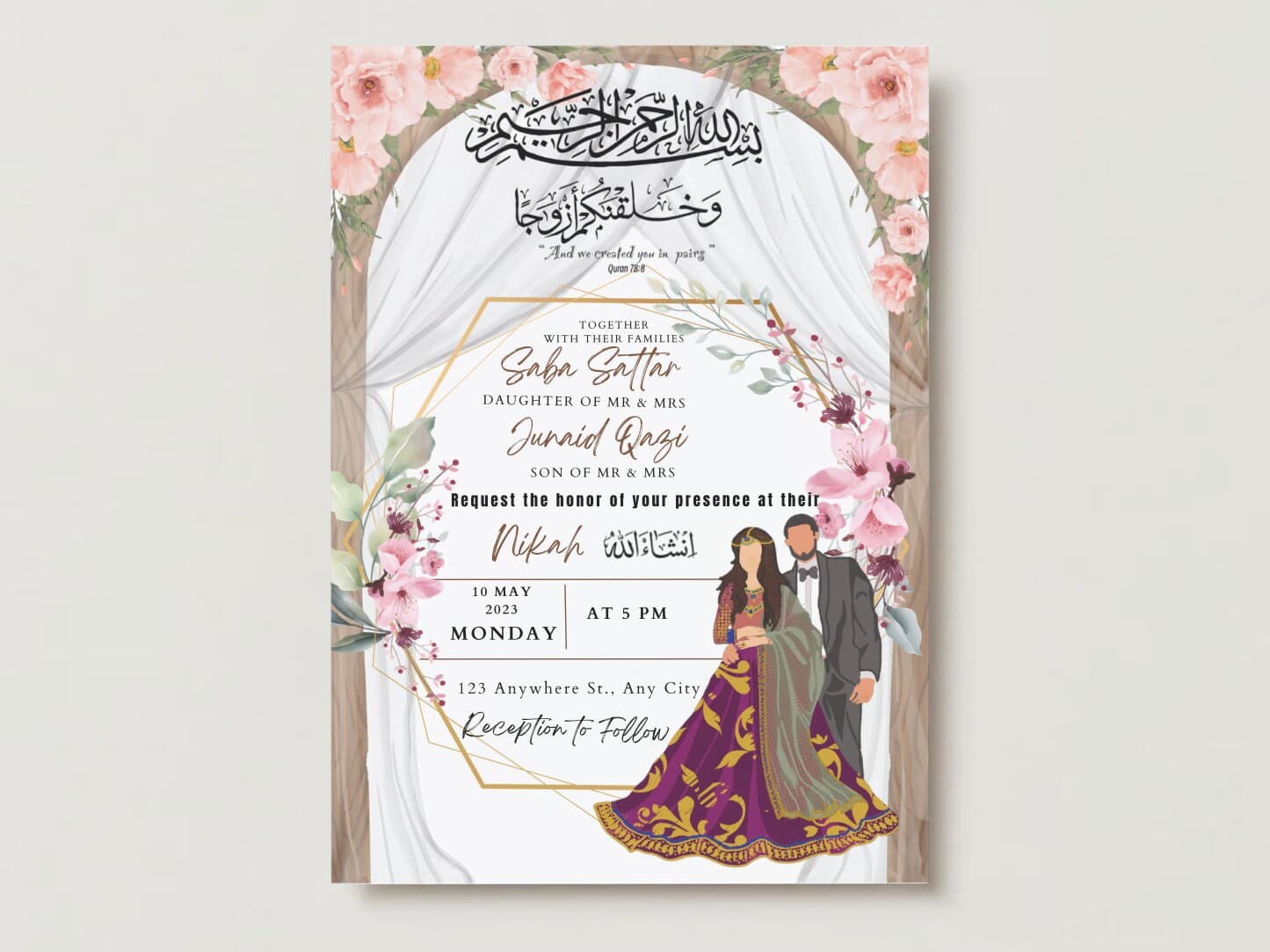 Floral Islamic Wedding Invitation: Custom Nikkah Card (Digital/Printable) - image 2