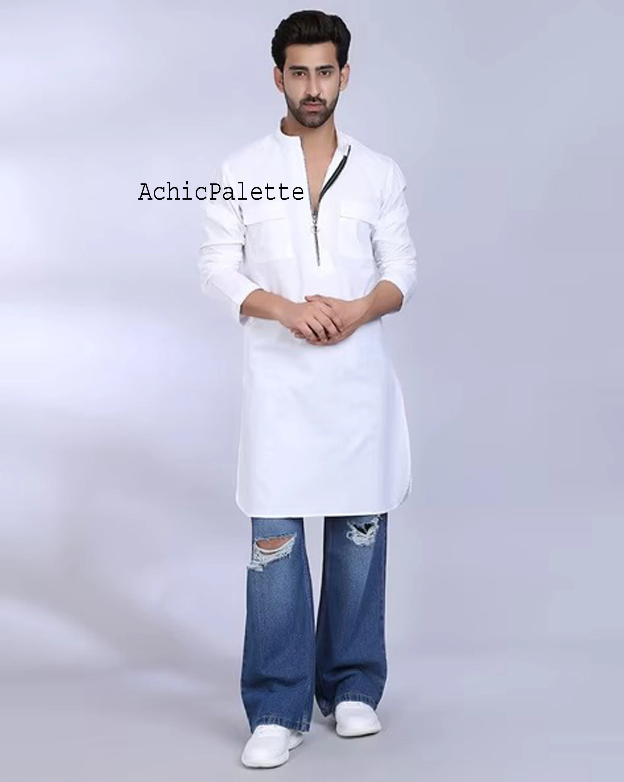 Men's Kurta With Shalwar Suit Handmade Top With Pants Set, Party Wear Kurta,kameez Salwar Set,Solid Color Black Plus size Available ACP - image 2