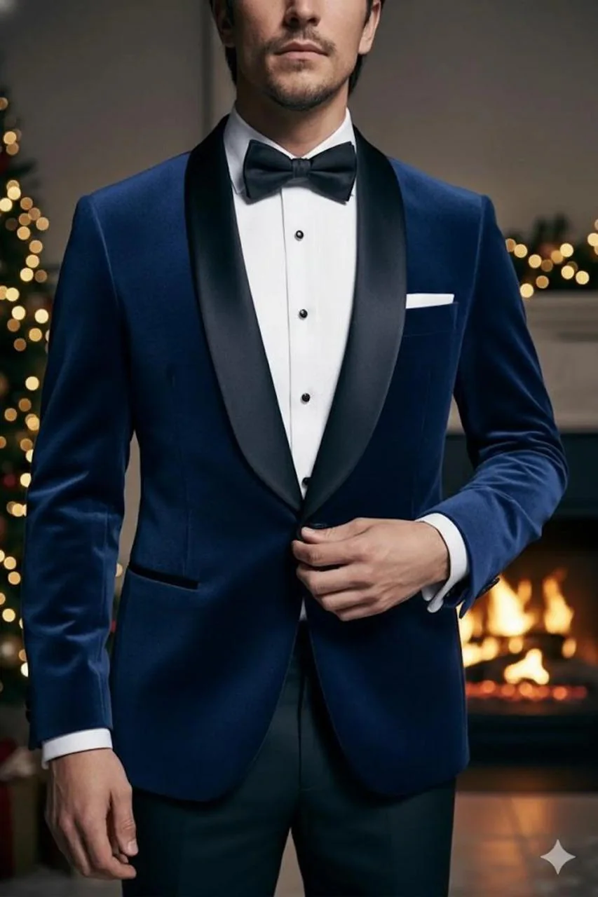 Men’s Royal Blue Velvet Tuxedo Jacket, Black Satin Lapel Dinner Blazer, Formal Wedding Suit Jacket, Luxury Party Wear, Prom Outfit acp - image 2