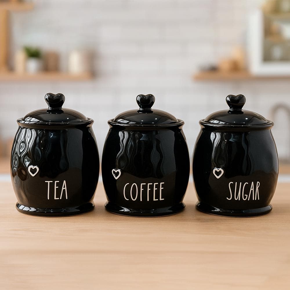 Ceramic Tea, Coffee, Sugar Canister Set - Rustic Heart Lids - image 4