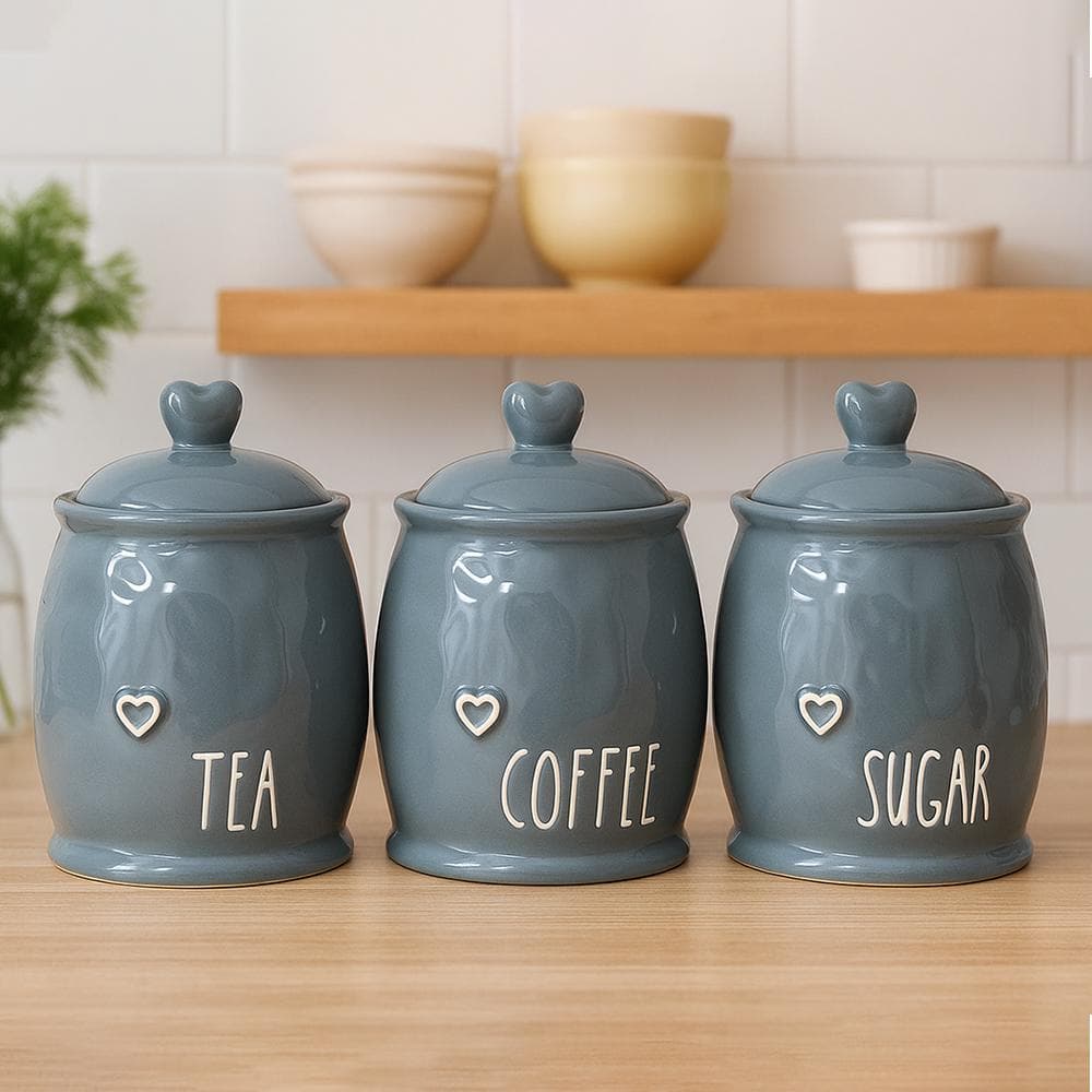 Ceramic Tea, Coffee, Sugar Canister Set - Rustic Heart Lids - image 5