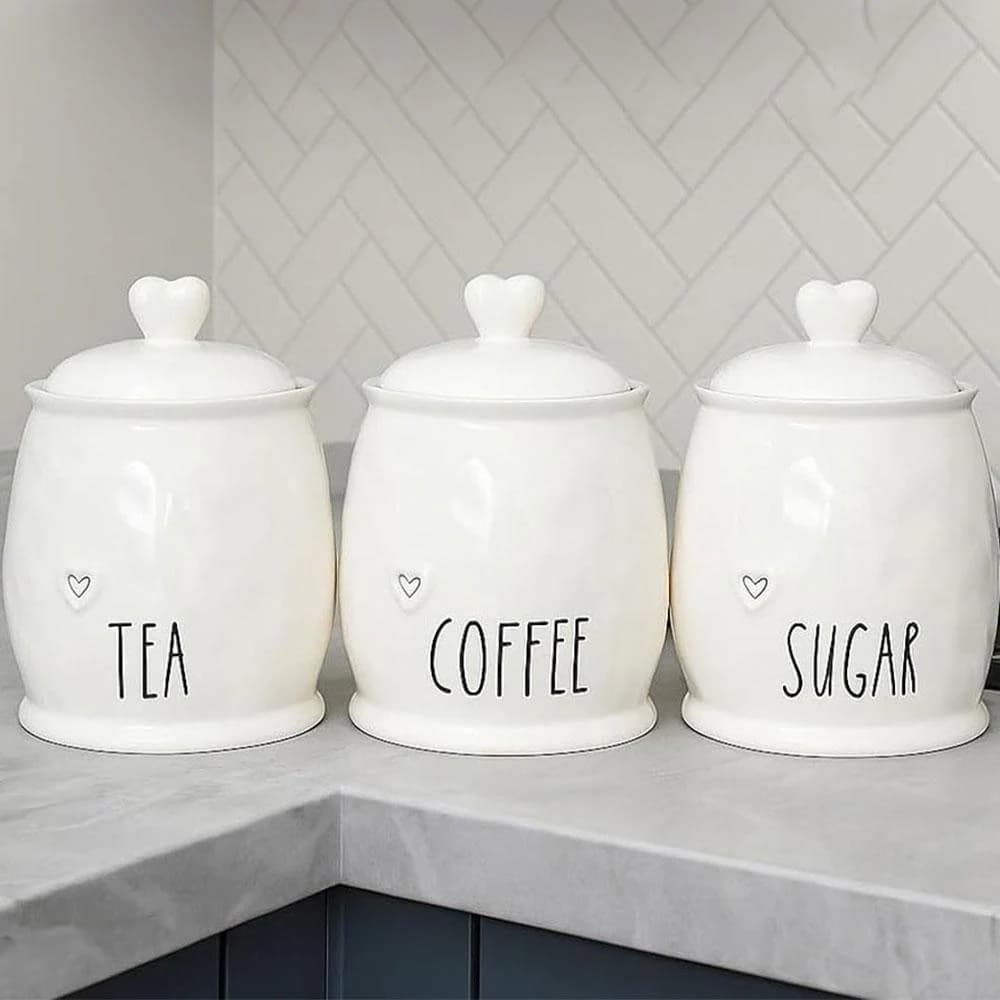 Ceramic Tea, Coffee, Sugar Canister Set - Rustic Heart Lids - image 3