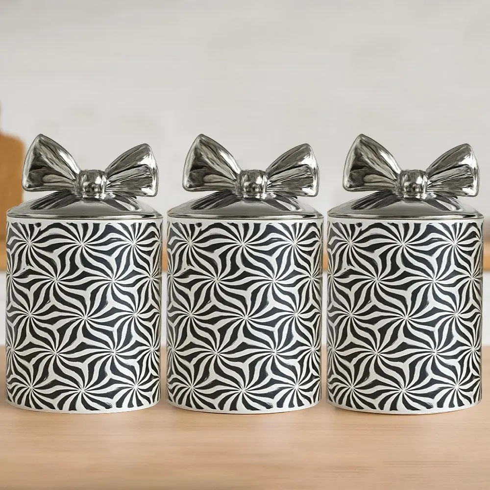 Pink Swirl Ceramic Canister Set, Silver Bow Lids - image 3