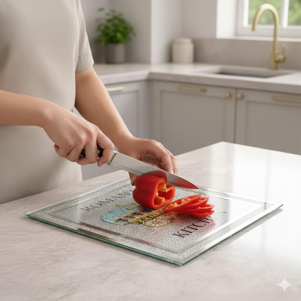 Crushed Diamond Glass Chopping Board, Romany Caravan Design - image 3