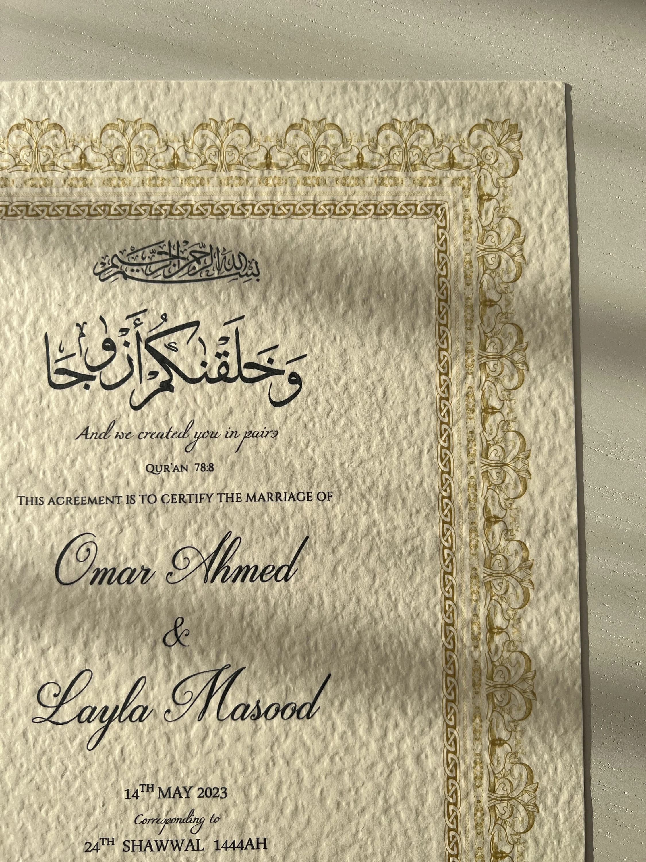Personalised Nikah Certificate, Islamic Wedding Contract, Gold Frame - image 5