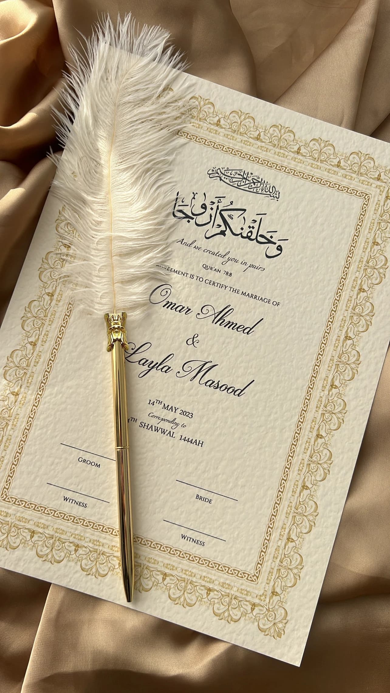 Personalised Nikah Certificate, Islamic Wedding Contract, Gold Frame - image 3