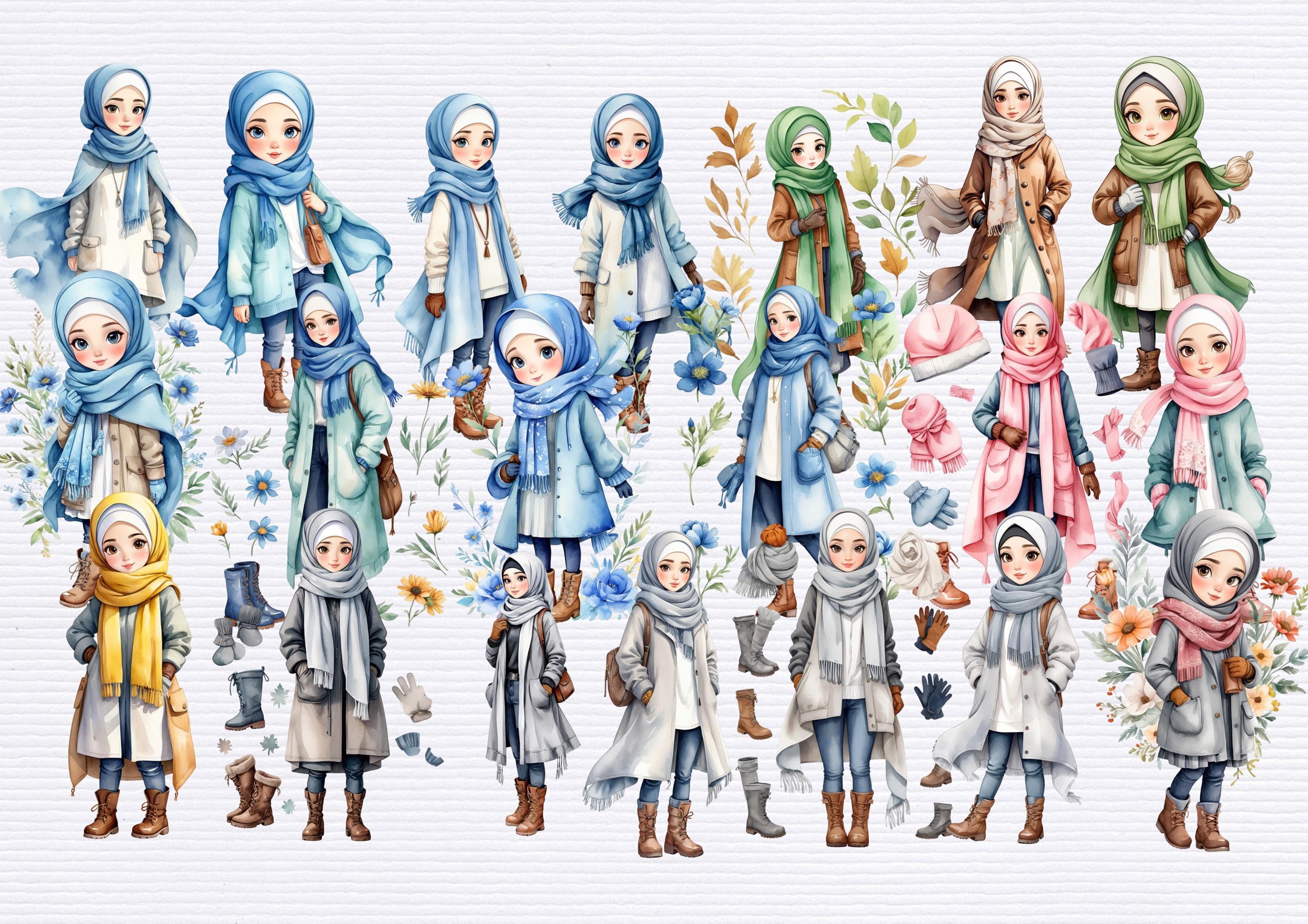 Muslim Hijab Girl Stickers: Cozy Winter PNG (Digital Download) - image 2
