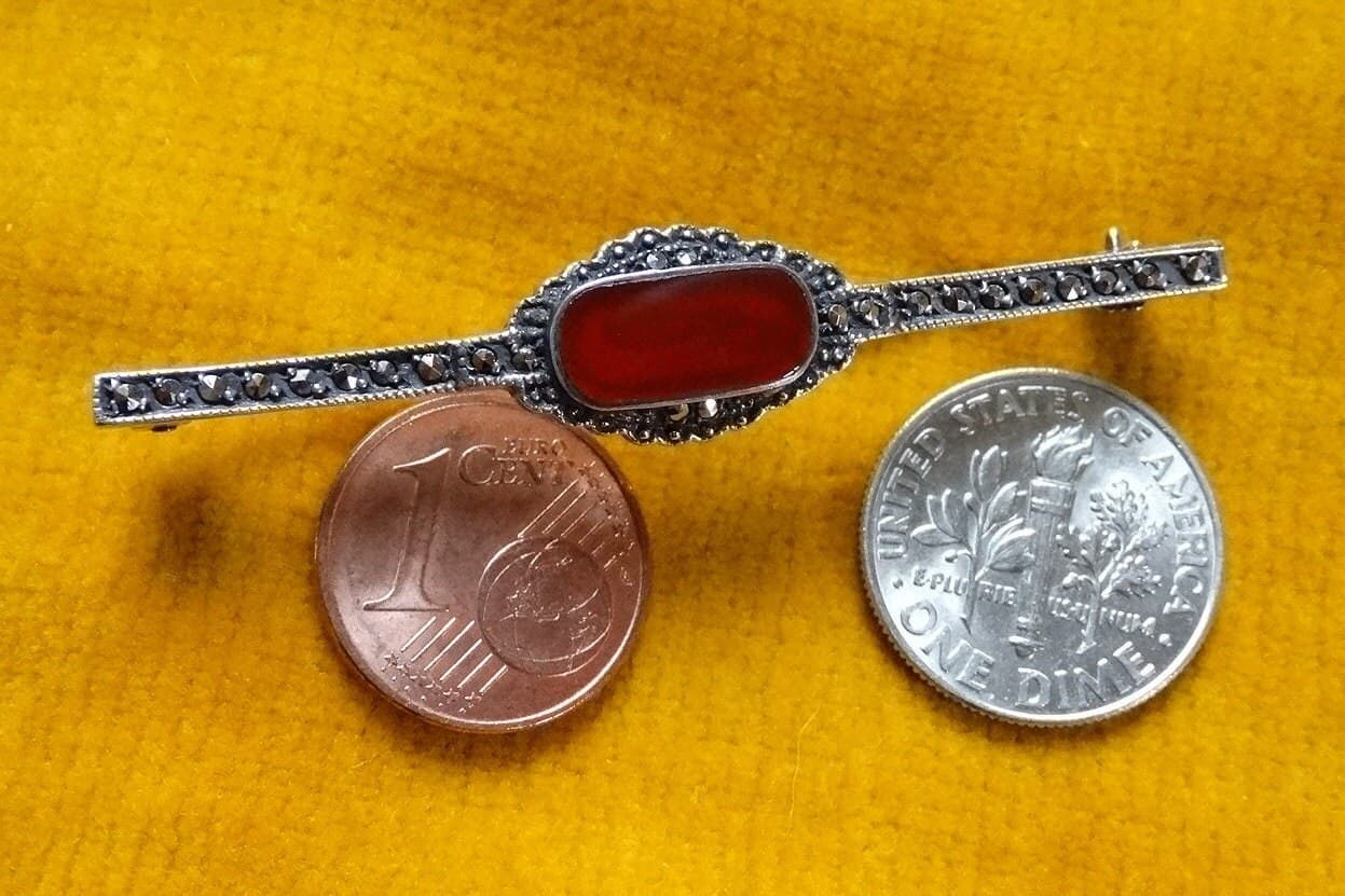 Art deco brooch, silver, carnelian & marcasite/Tie or cravat pin - image 3