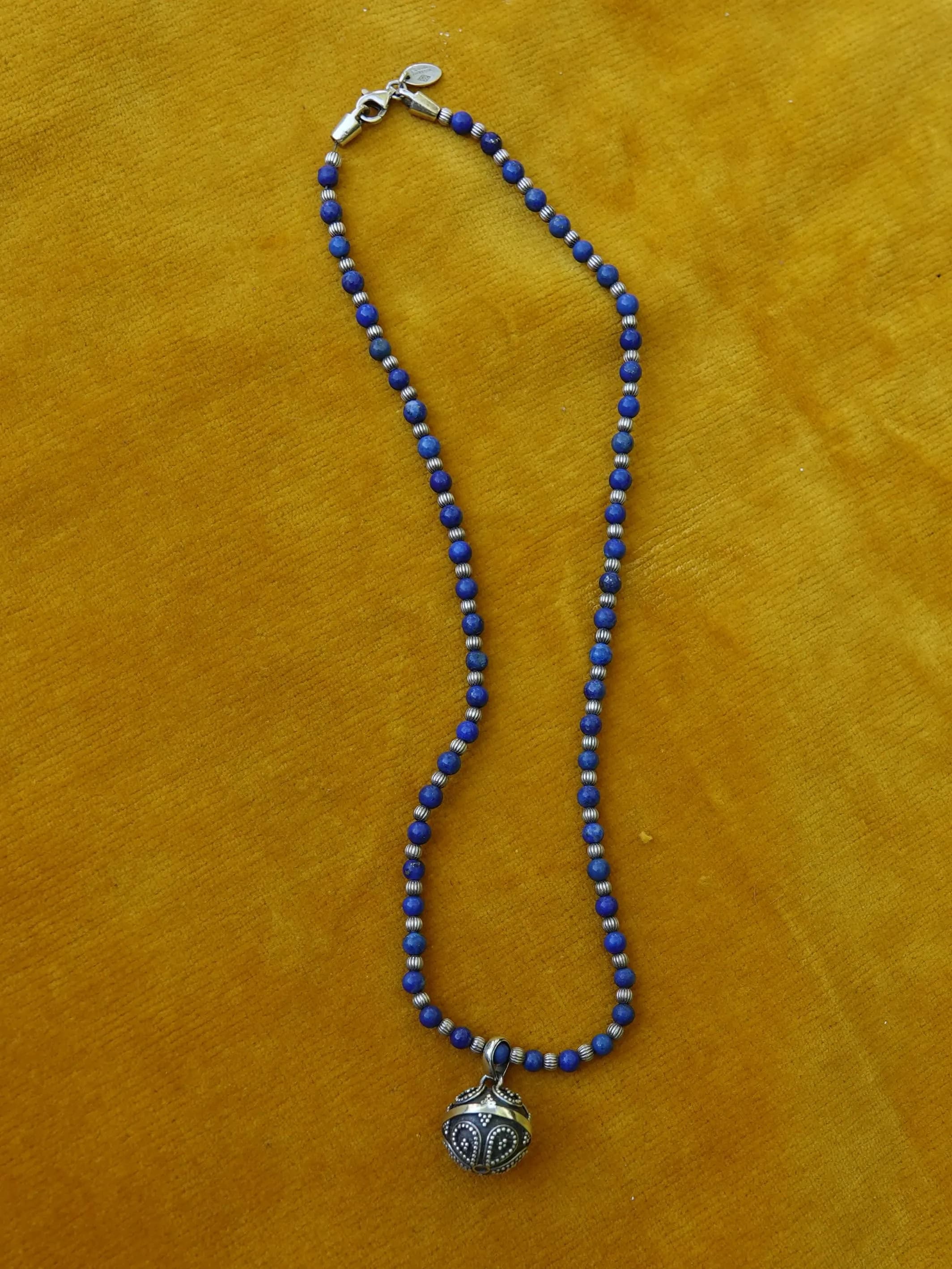 Lapis Lazuli & silver necklace, Blue stone and silver bead collar by Claude Dasque - image 4