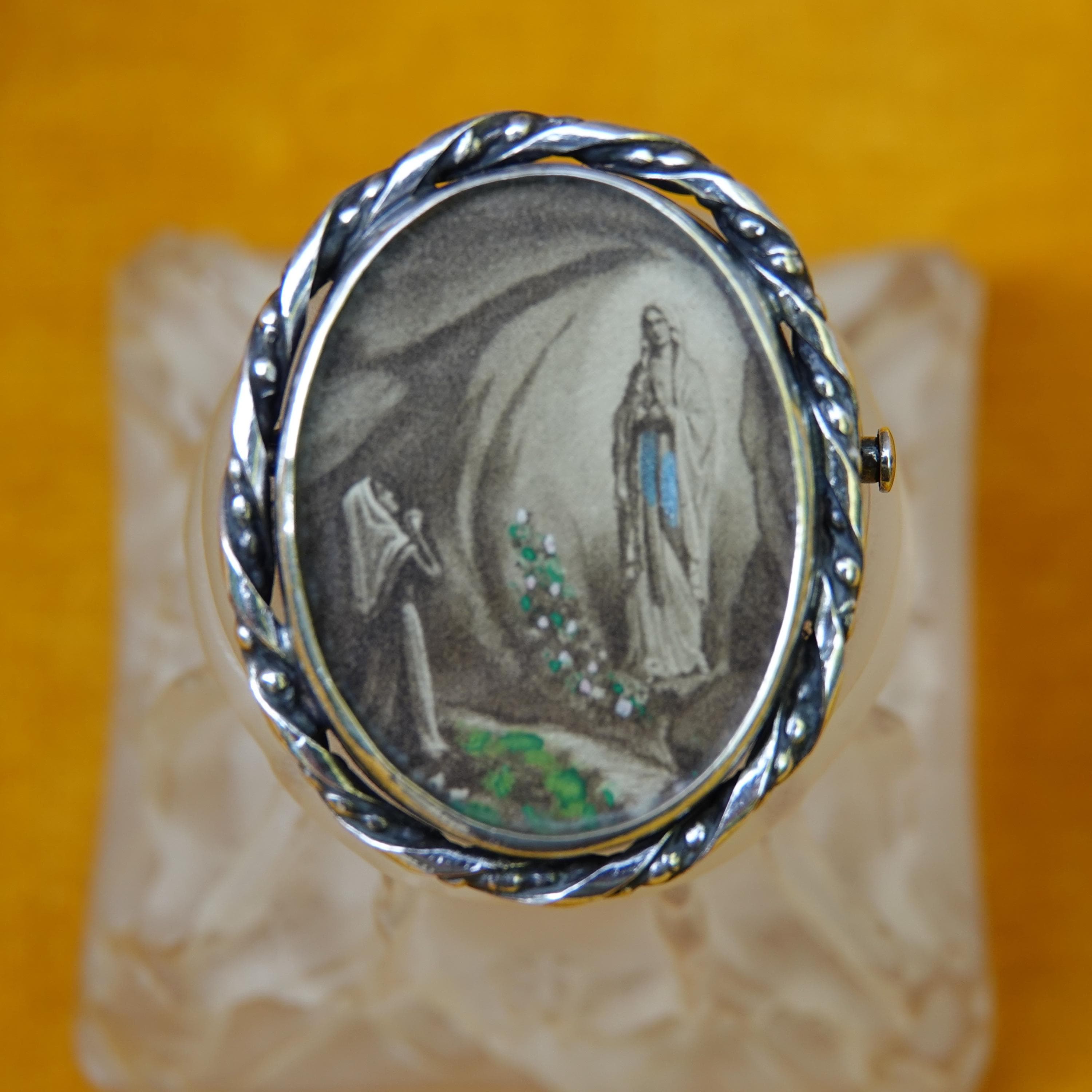 Vintage Lourdes Brooch, Immaculate Conception & Bernadette Soubirous, 1950s