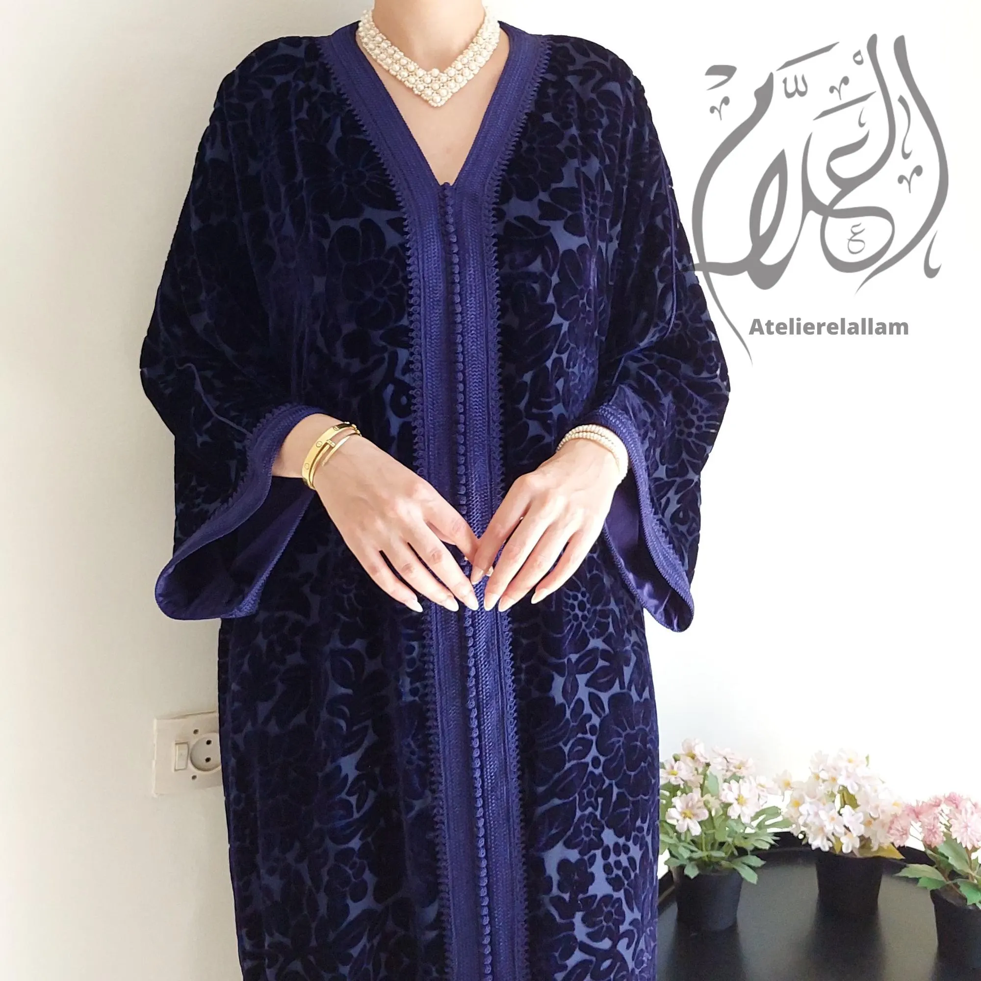 Classy silk velvet blue caftan, Ramadan 2026 Gandoura, Moroccan fall-winter dress, Farasha dress for Eid, Abaya, Arabic dress, Gift for her - image 3