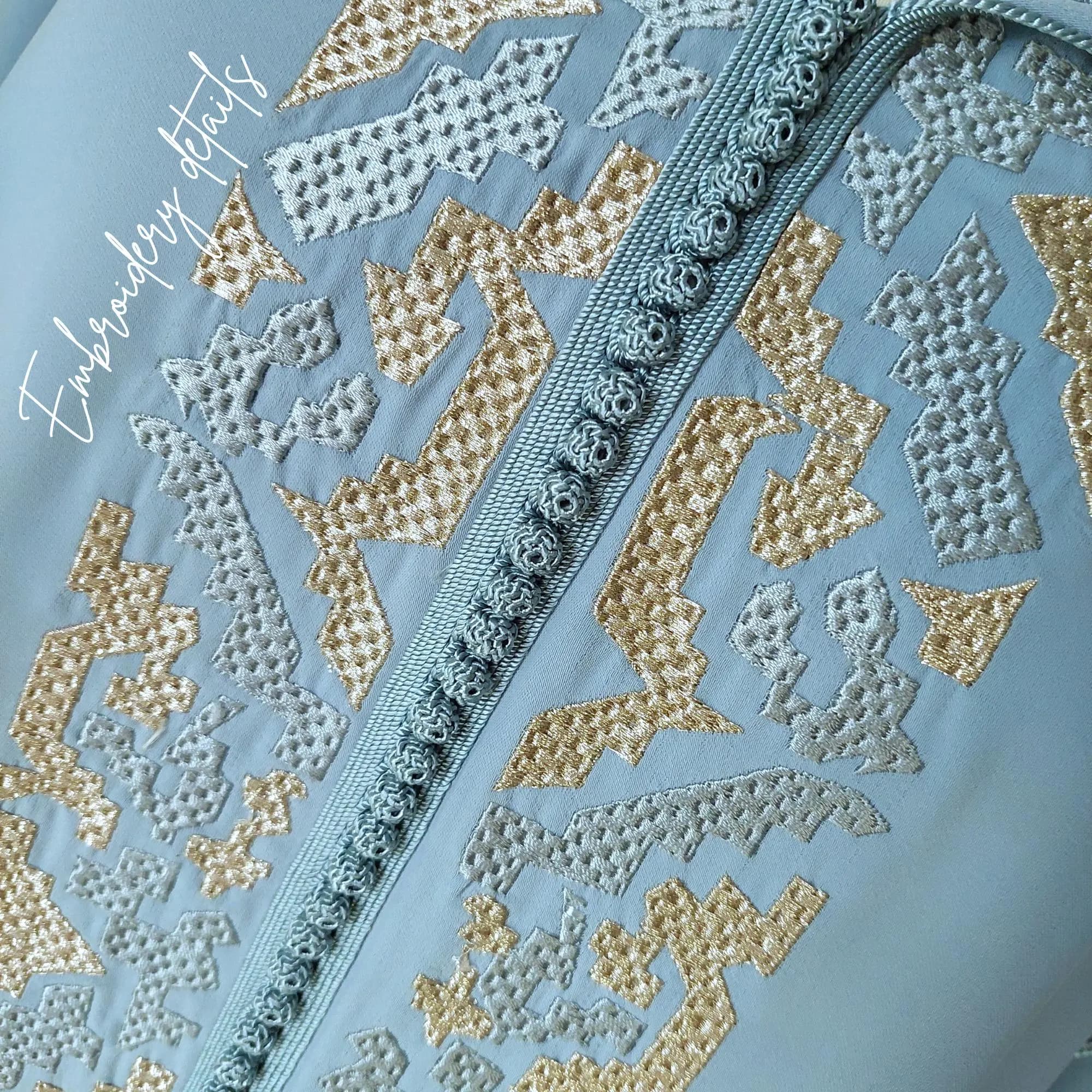 Moroccan ramadan blue jellaba, Trendy cross stitch embroidery djellaba, Moroccan dress for Eid al fitr 2026, Hooded caftan, Gift for her. - image 4