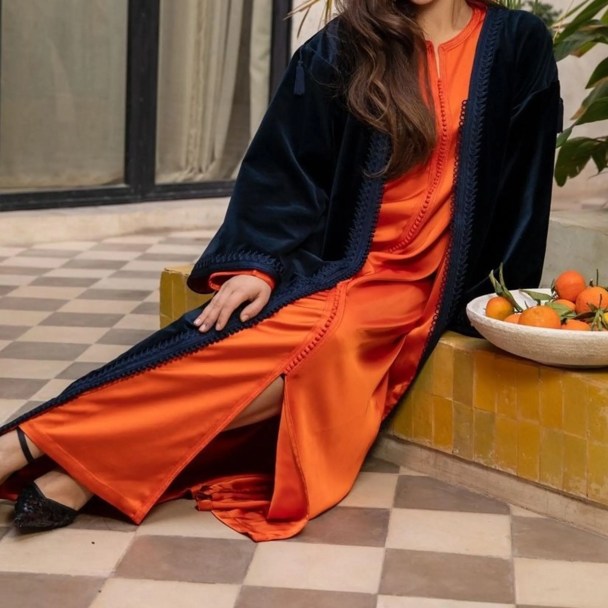Moroccan silk velvet caftan "Collection Ramadan 2026", Embroidered kaftan, Open kimono, Farasha dress, Arabic abaya, Kaftan, Gift for her. - image 3