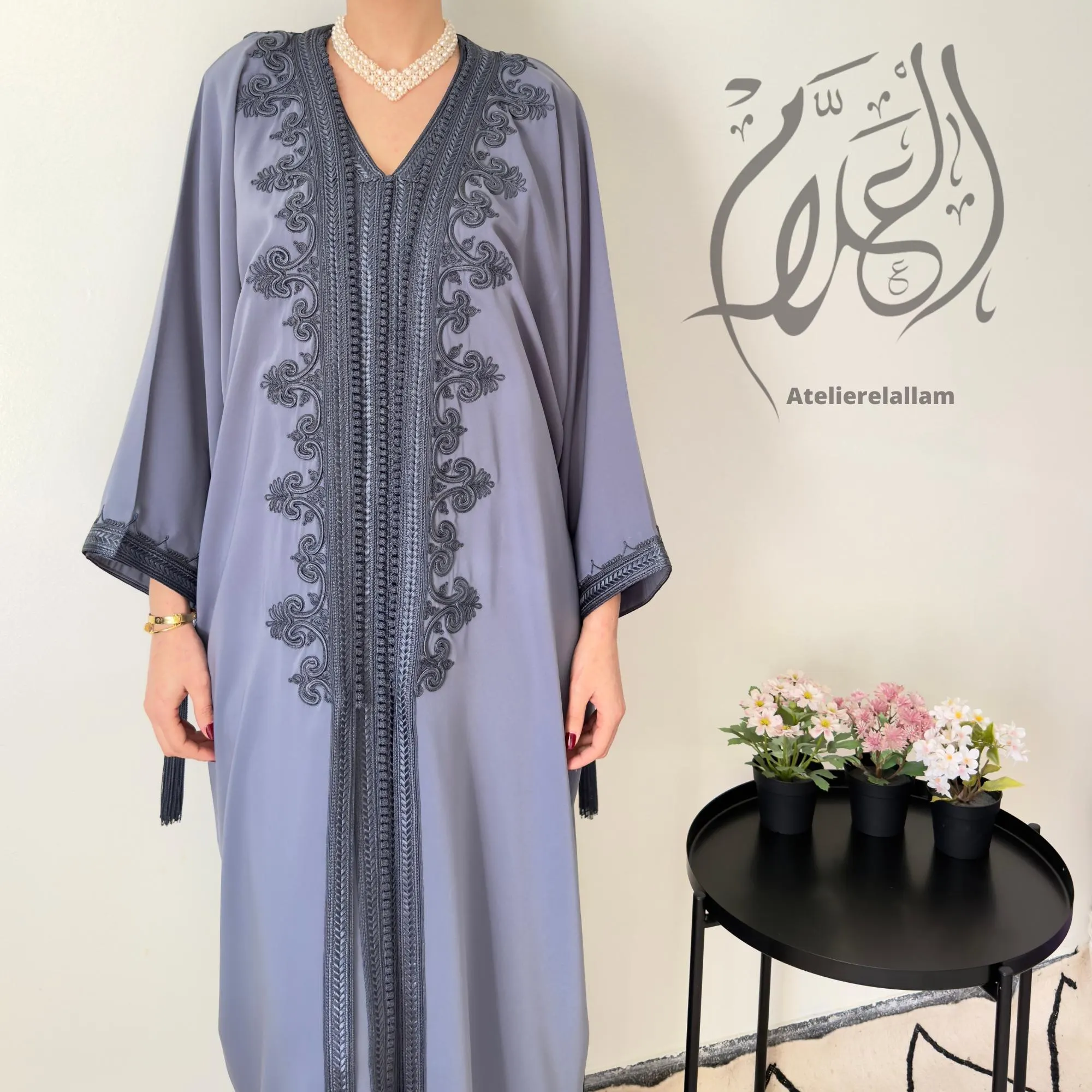 Moroccan dark grey Caftan set – New Summer 2026 Collection, Islamic dress, Arabic kimono set. - image 3
