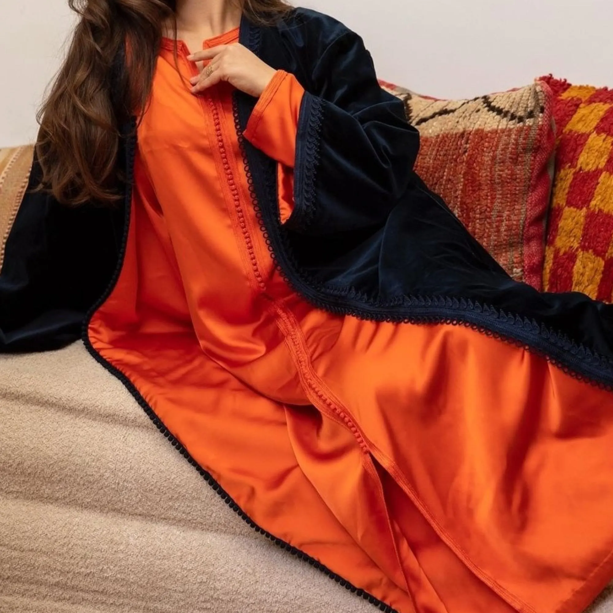Moroccan silk velvet caftan "Collection Ramadan 2026", Embroidered kaftan, Open kimono, Farasha dress, Arabic abaya, Kaftan, Gift for her. - image 4