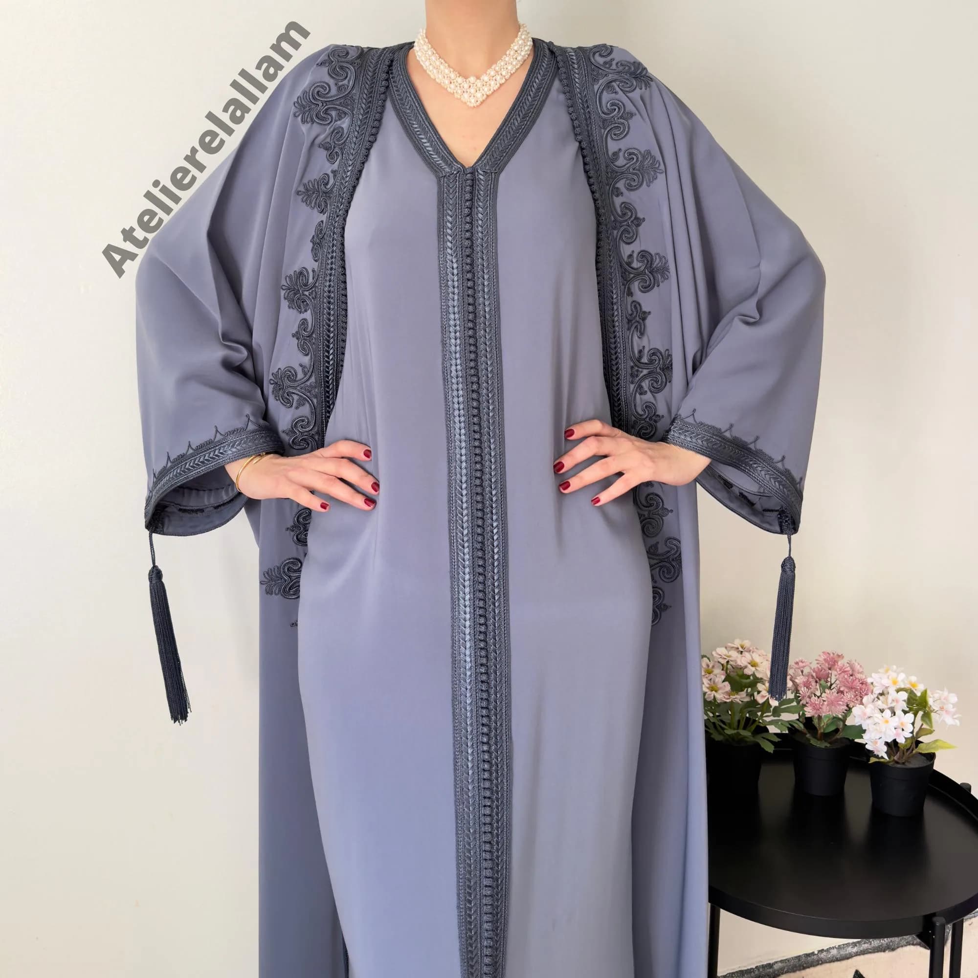 Moroccan dark grey Caftan set – New Summer 2026 Collection, Islamic dress, Arabic kimono set. - image 4