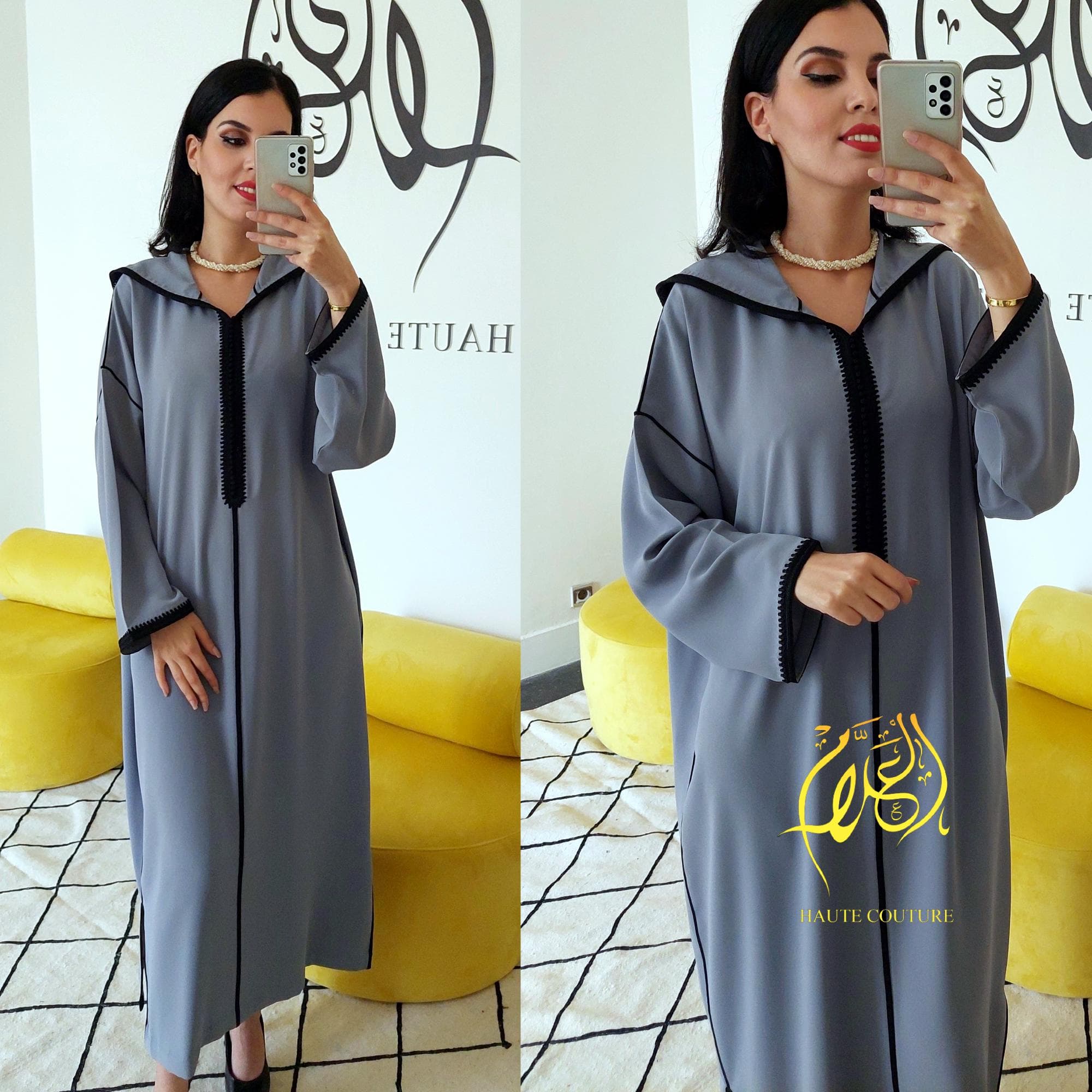 Moroccan dark Grey jellaba, Embroidered moroccan dress, Ramadan jelaba, Gift for her, Arabic dress, Gandoura, Gift for her, Hooded kaftan. - image 5