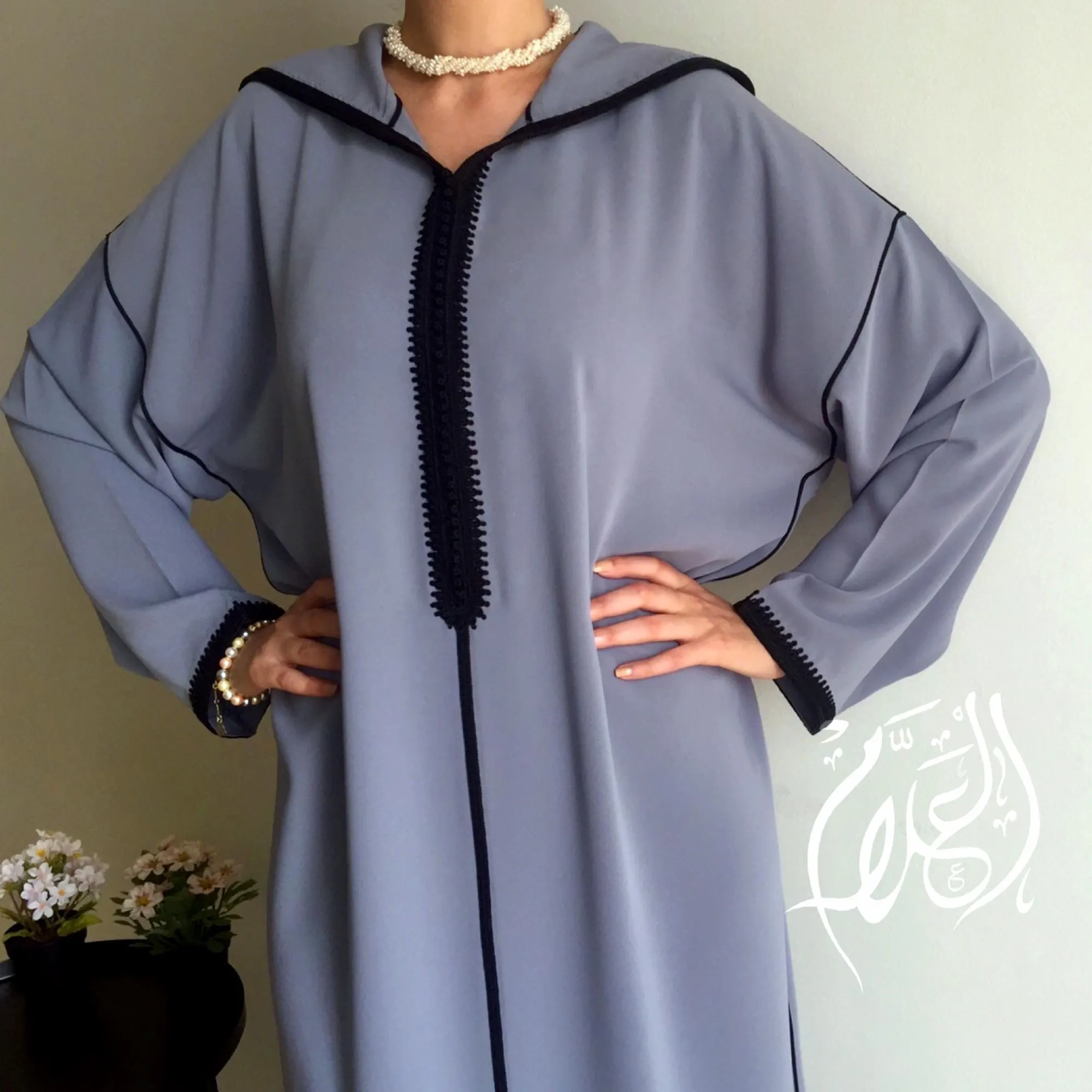 Moroccan dark Grey jellaba, Embroidered moroccan dress, Ramadan jelaba, Gift for her, Arabic dress, Gandoura, Gift for her, Hooded kaftan. - image 3