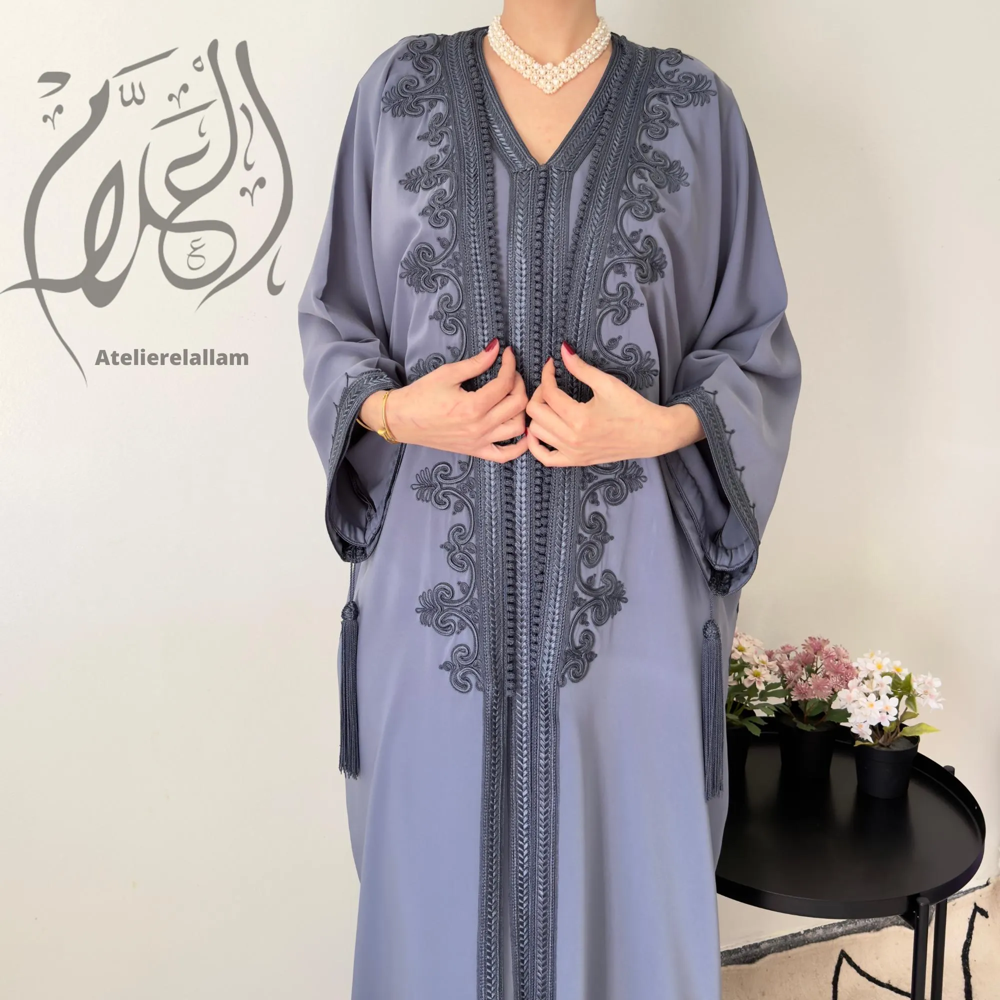Moroccan dark grey Caftan set – New Summer 2026 Collection, Islamic dress, Arabic kimono set. - image 5