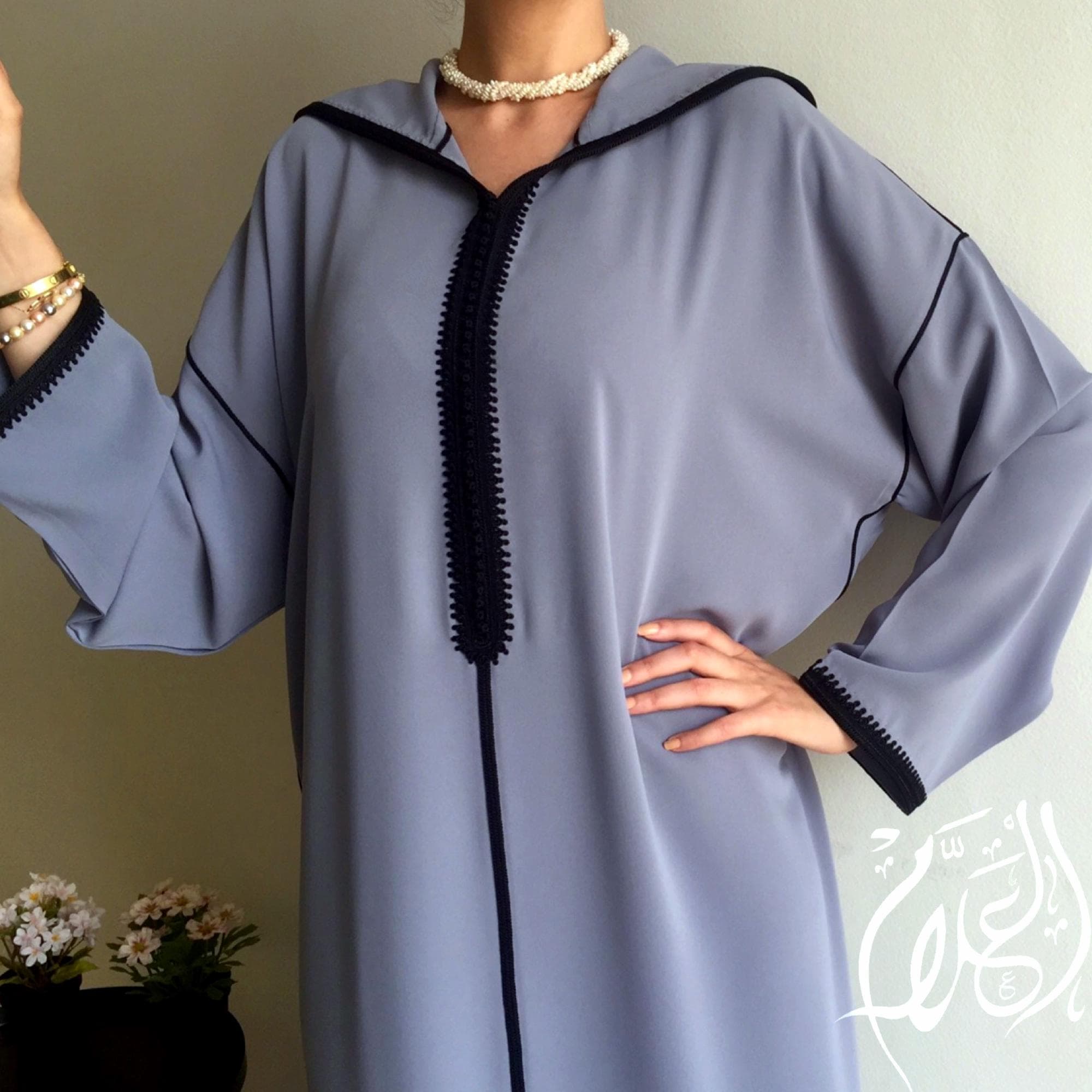 Moroccan dark Grey jellaba, Embroidered moroccan dress, Ramadan jelaba, Gift for her, Arabic dress, Gandoura, Gift for her, Hooded kaftan. - image 4