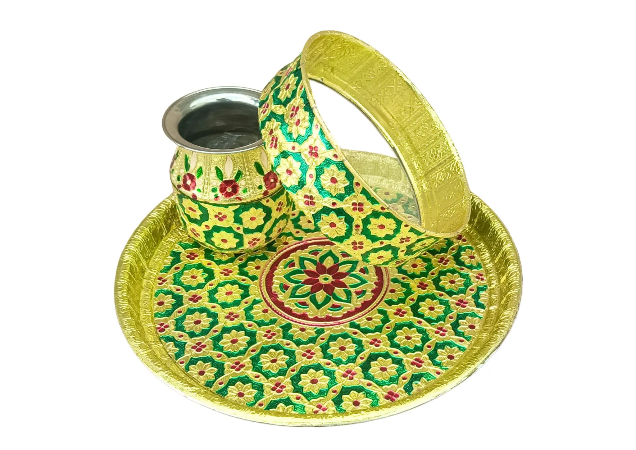 Handcrafted Meenakari Karwa Chauth Thali Set, Indian Pooja Gift - image 4