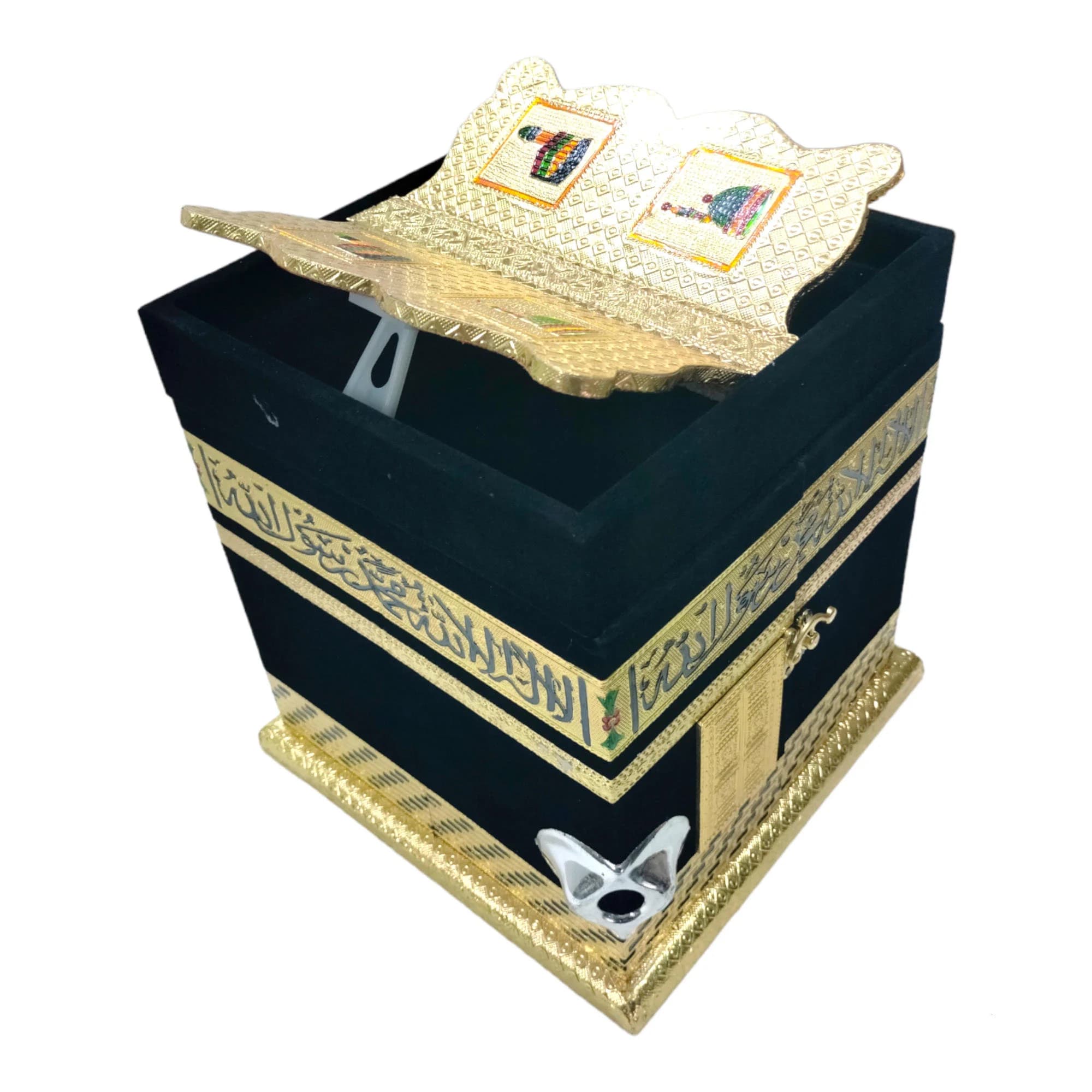 This Quran box is not just practical but also a great decorative piece for any room in your house. The perfect gift for any Muslim.
Black velvet wooden Quran box,
Islamic book box,
Quran storage box,
Islamic gift box,
Muslim gift,
Islamic home decor
