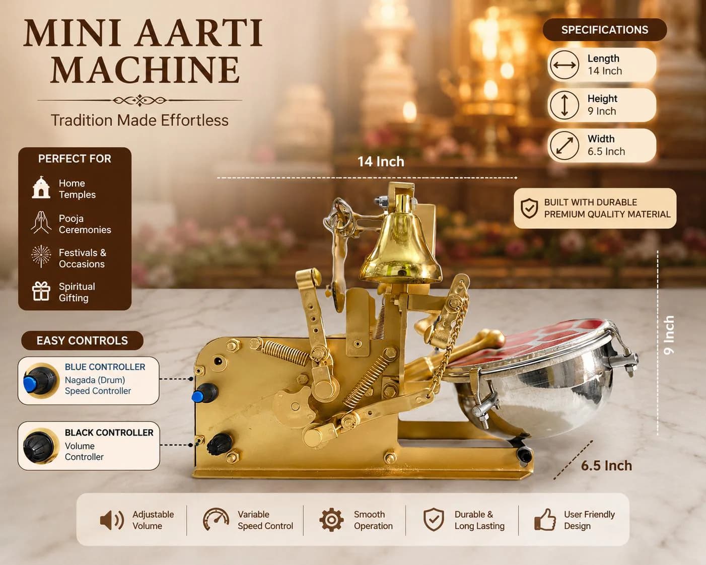 Electric Aarti Machine with Nagara Drum: Home Temple Pooja - image 5