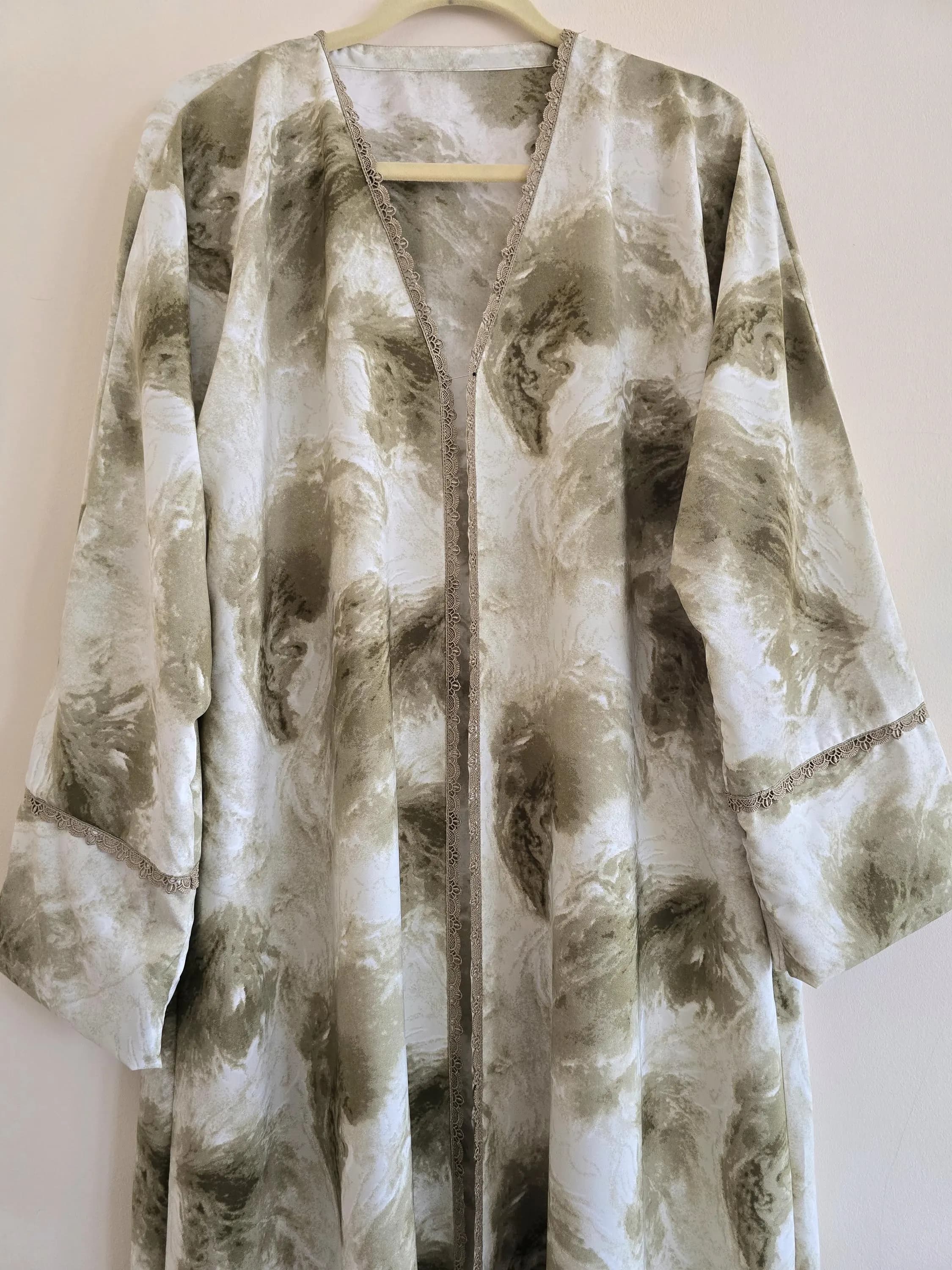Marbled Olive Green Open Abaya – Minimal Modest Abaya Dress, Long Abaya, Everyday Islamic Wear, - image 3