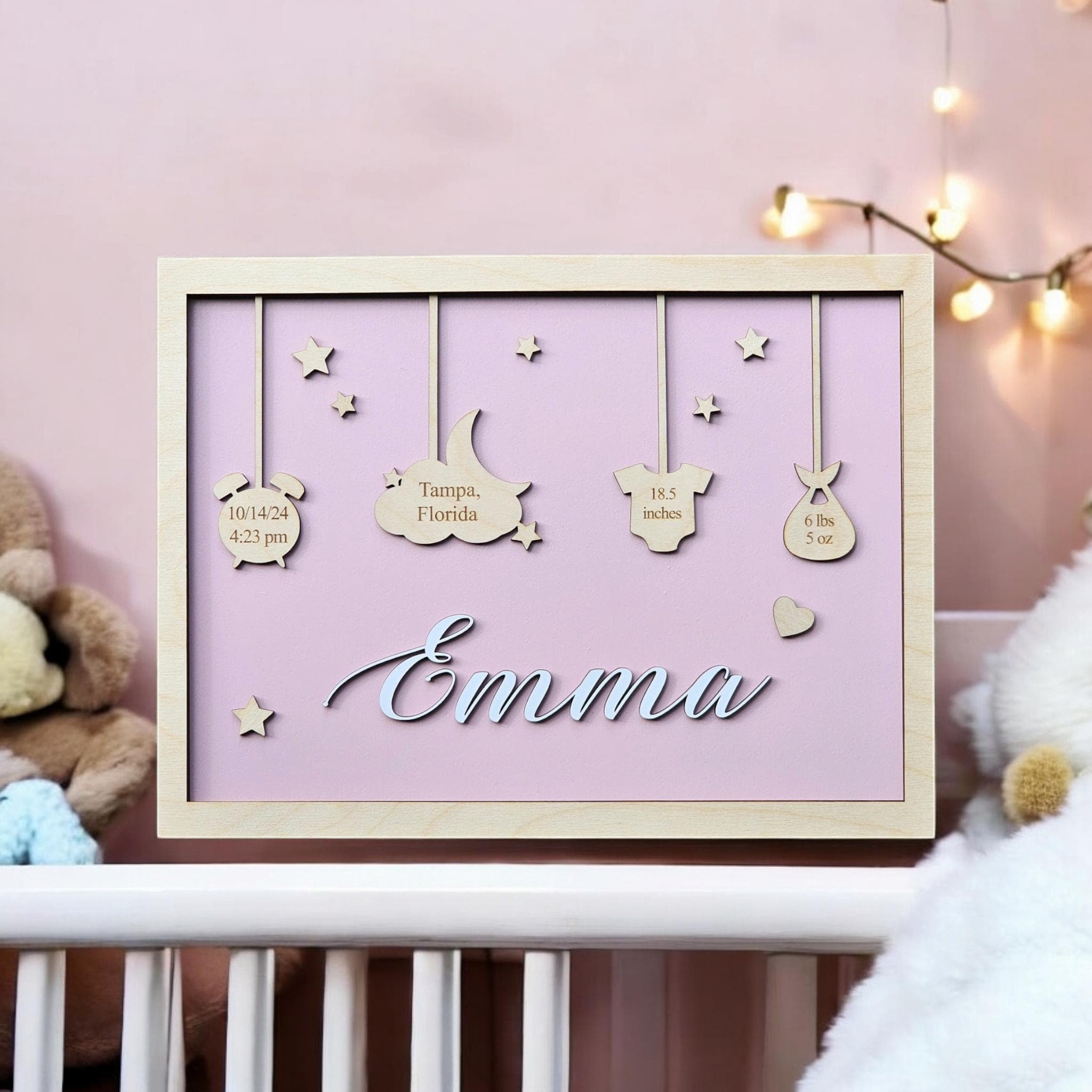 Personalized Baby Birth Stat Sign: Custom Baltic Birch Wood Nursery Decor - image 3